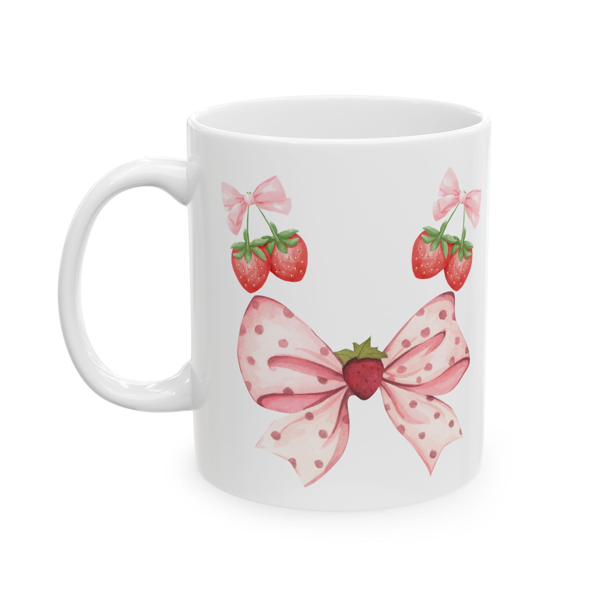 Strawberry Bow Ceramic Mug | Cute Gift, Kitchen Decor, Coffee Mug, Tea Lover's Gift, Spring Gift