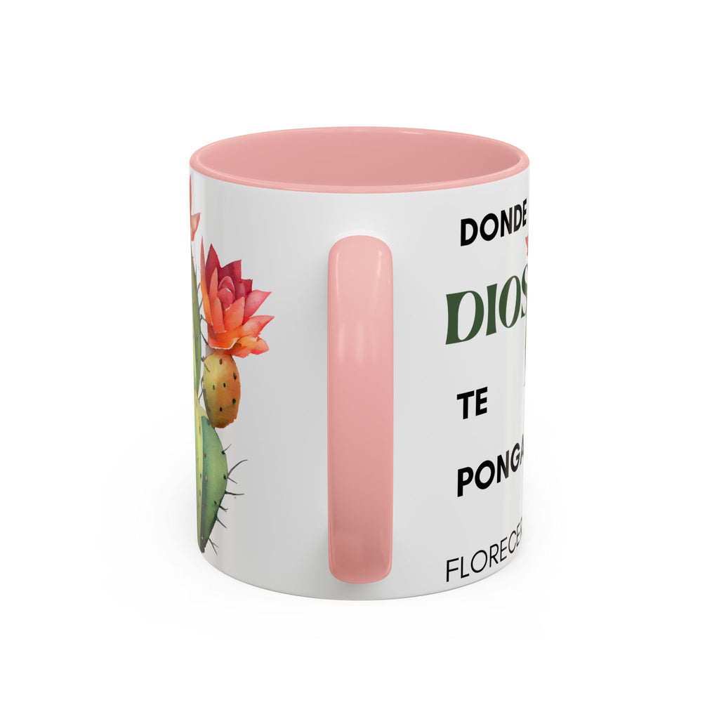 Cactus Floral Accent Coffee Mug – ‘Donde Dios Te Ponga Florecerás’ Spanish Inspirational Mug