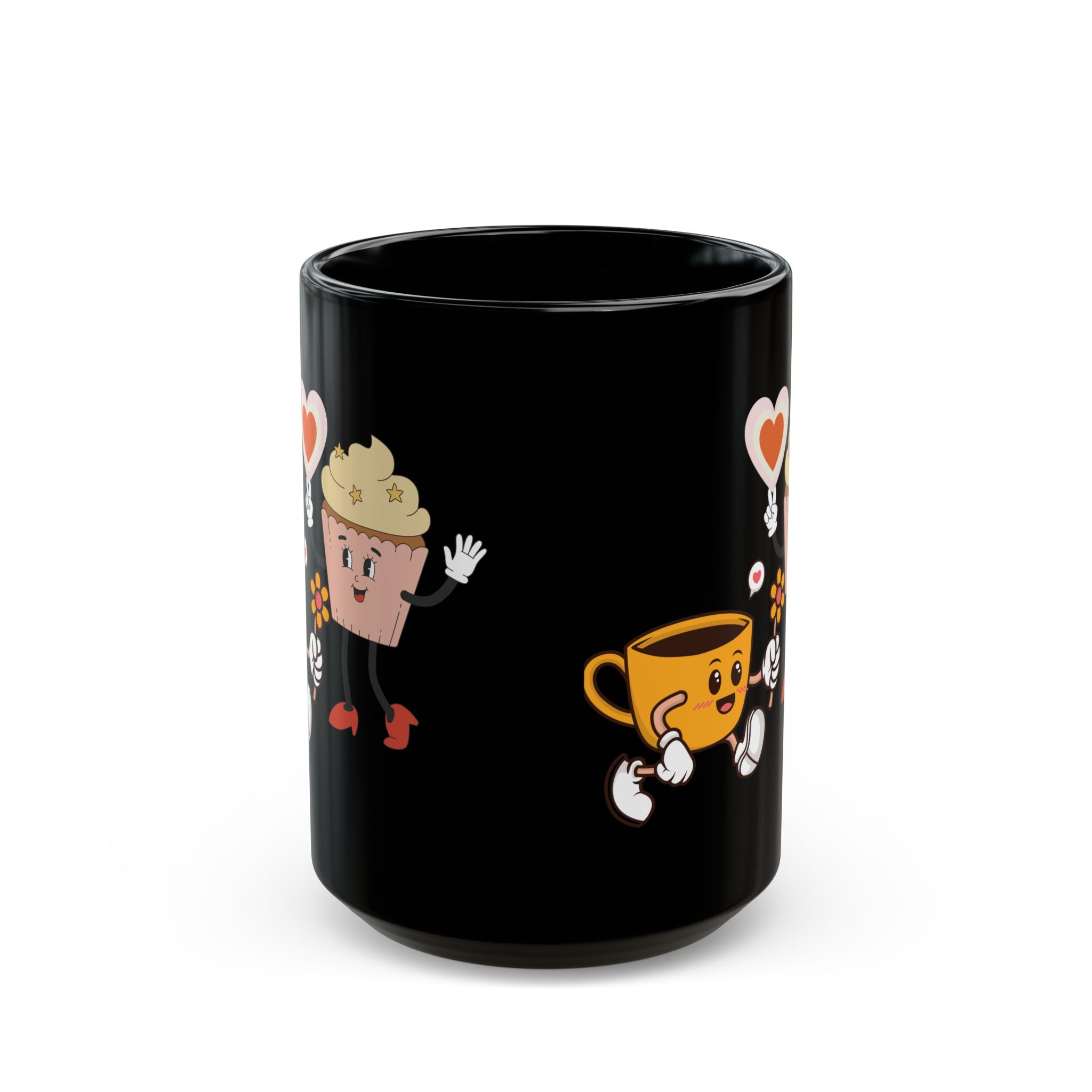 Cute Cup & Cupcake Love Mug — Whimsical Retro Coffee Gift (Black, 11oz/15oz)