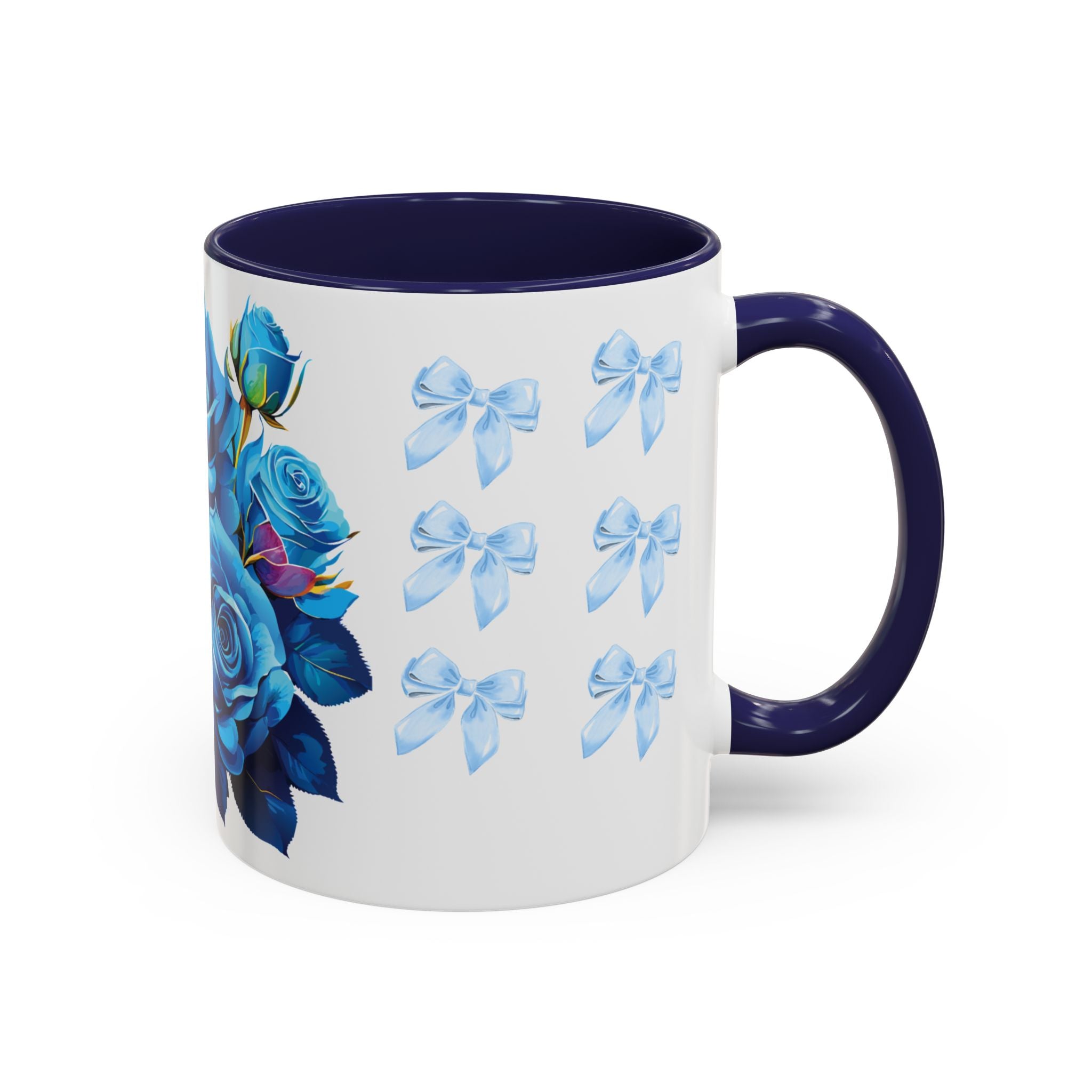 Blue Rose Accent Coffee Mug – Floral Bouquet Design (11/15 oz)