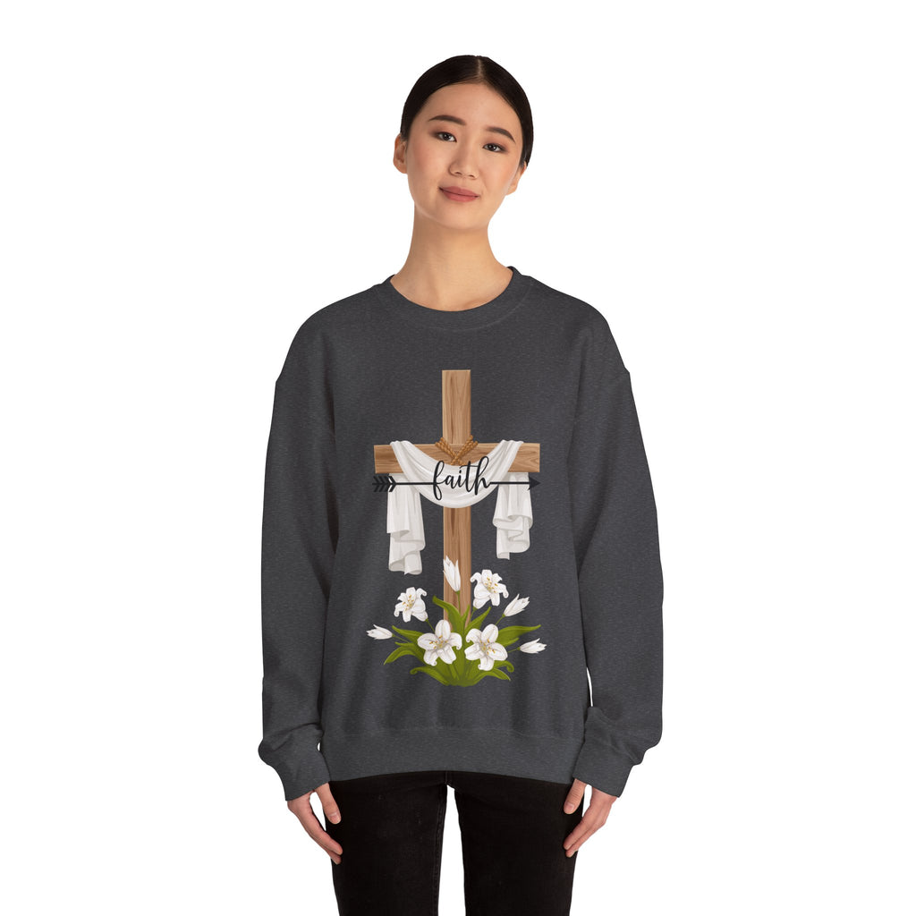 Faith Cross Crewneck Sweatshirt — Easter Lily Christian Pullover