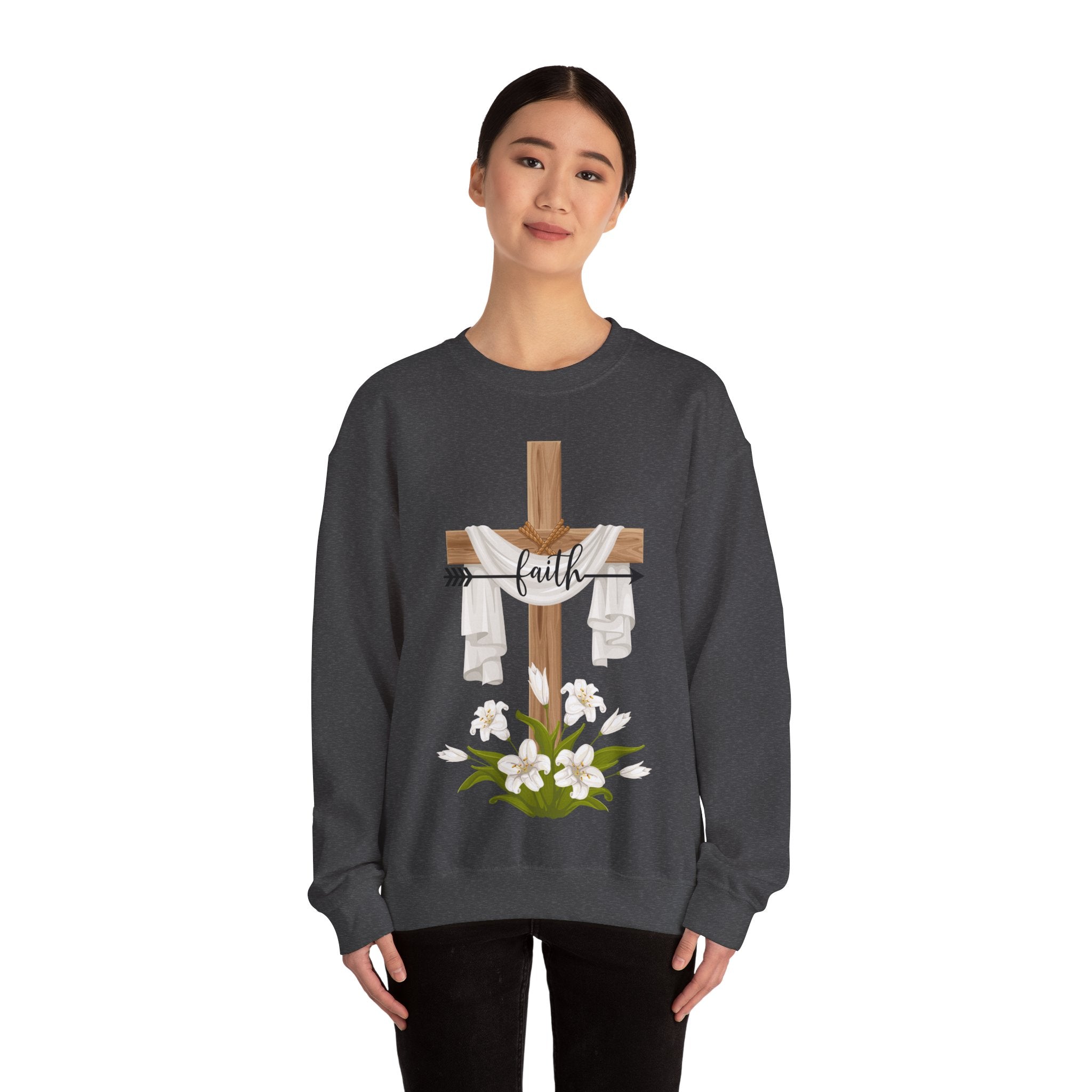 Faith Cross Crewneck Sweatshirt — Easter Lily Christian Pullover