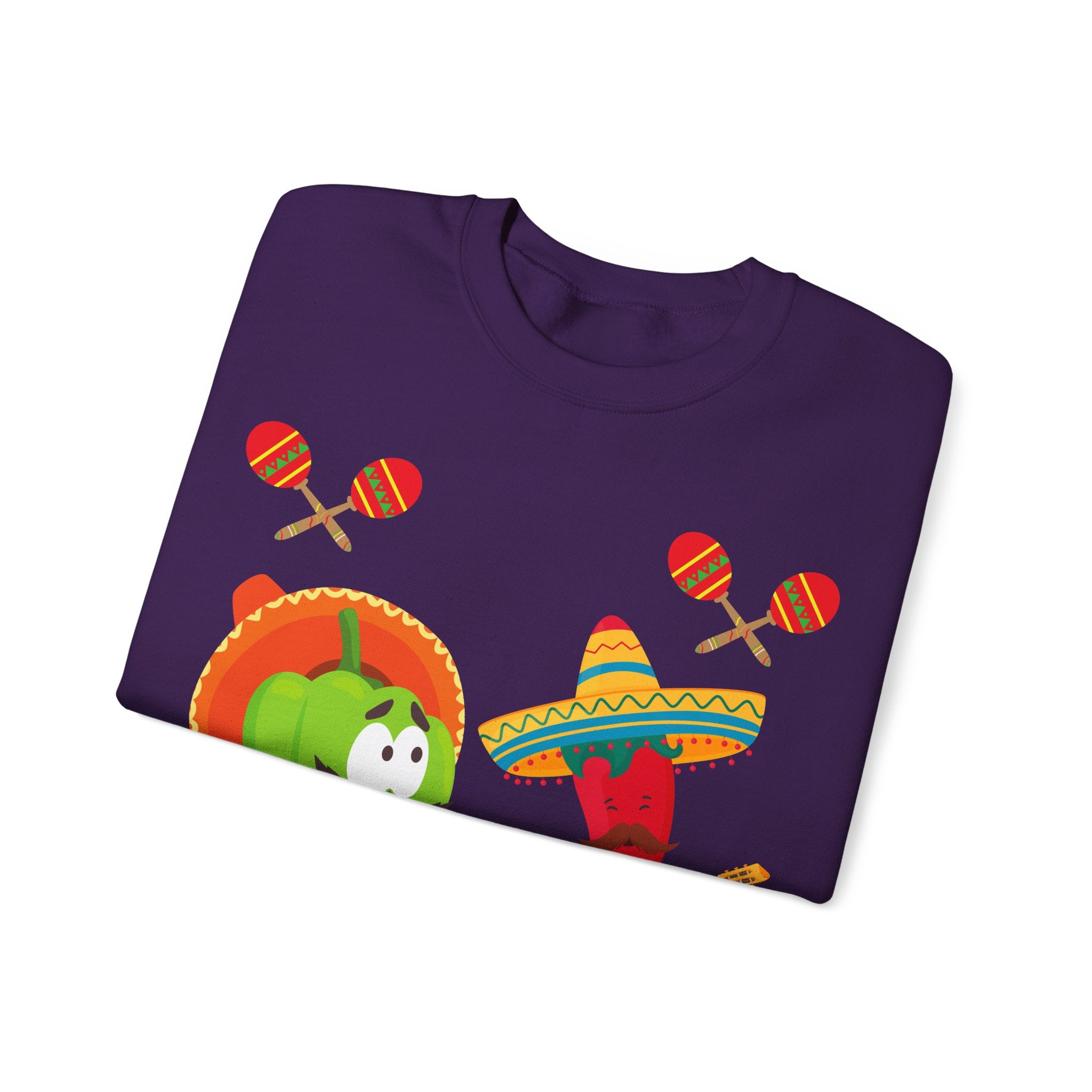 Fiesta Friends Sweatshirt — Cute Chili & Avocado with Sombreros, Maracas & Guitar