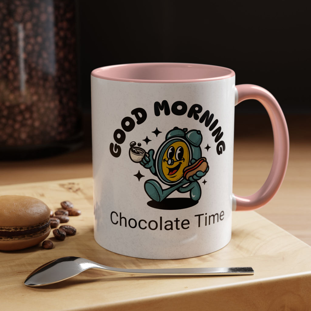 Cheerful Accent Coffee Mug, Good Morning Mug, Hot Beverage Cup, Chocolate Time Gift, Fun Kitchen Decor