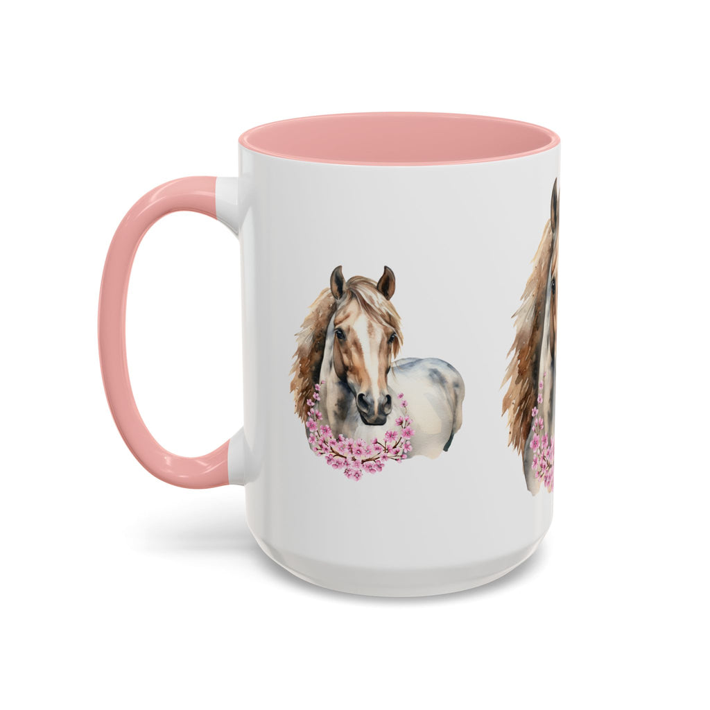 Horse Portrait Accent Coffee Mug — Floral Necklace Rustic Equestrian Gift (11/15oz)