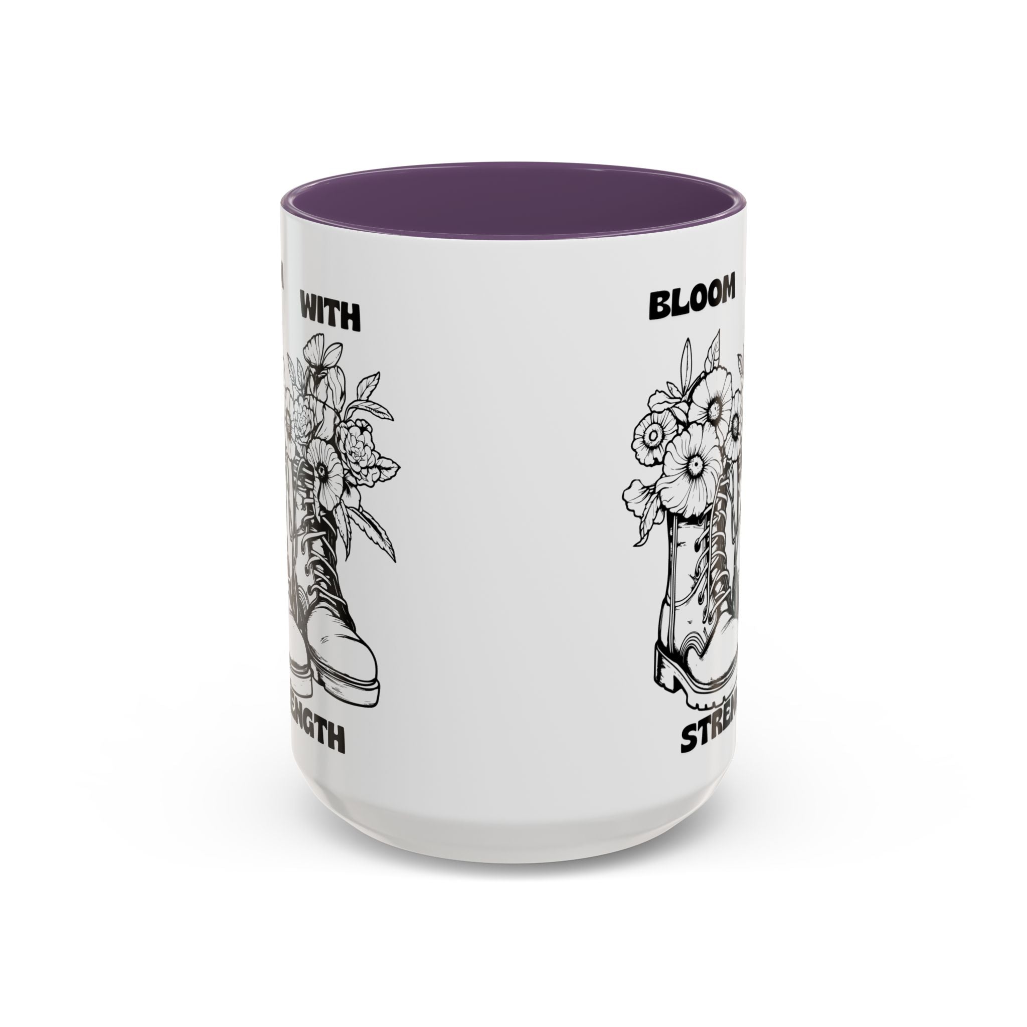 Bloom With Strength Coffee Mug — Floral Boots Inspirational Accent Mug (11/15oz)