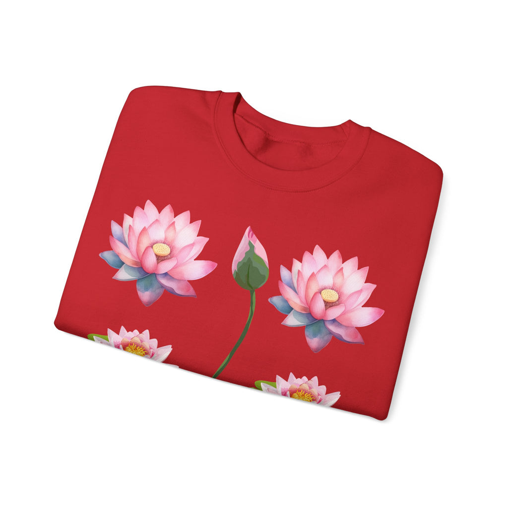 Lotus Flower Crewneck Sweatshirt — Pink Water Lily Botanical Sweatshirt