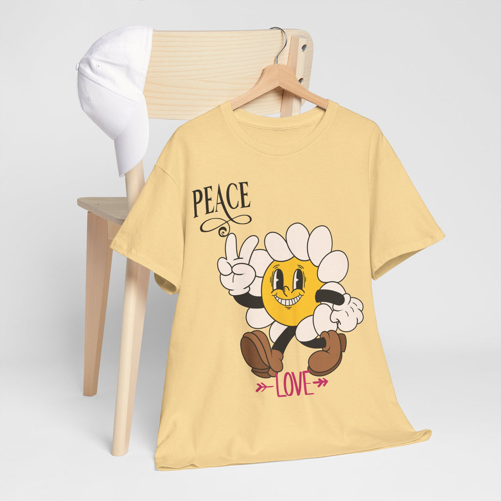 Peace & Love Daisy Character T-Shirt — Retro Smiley Flower Tee