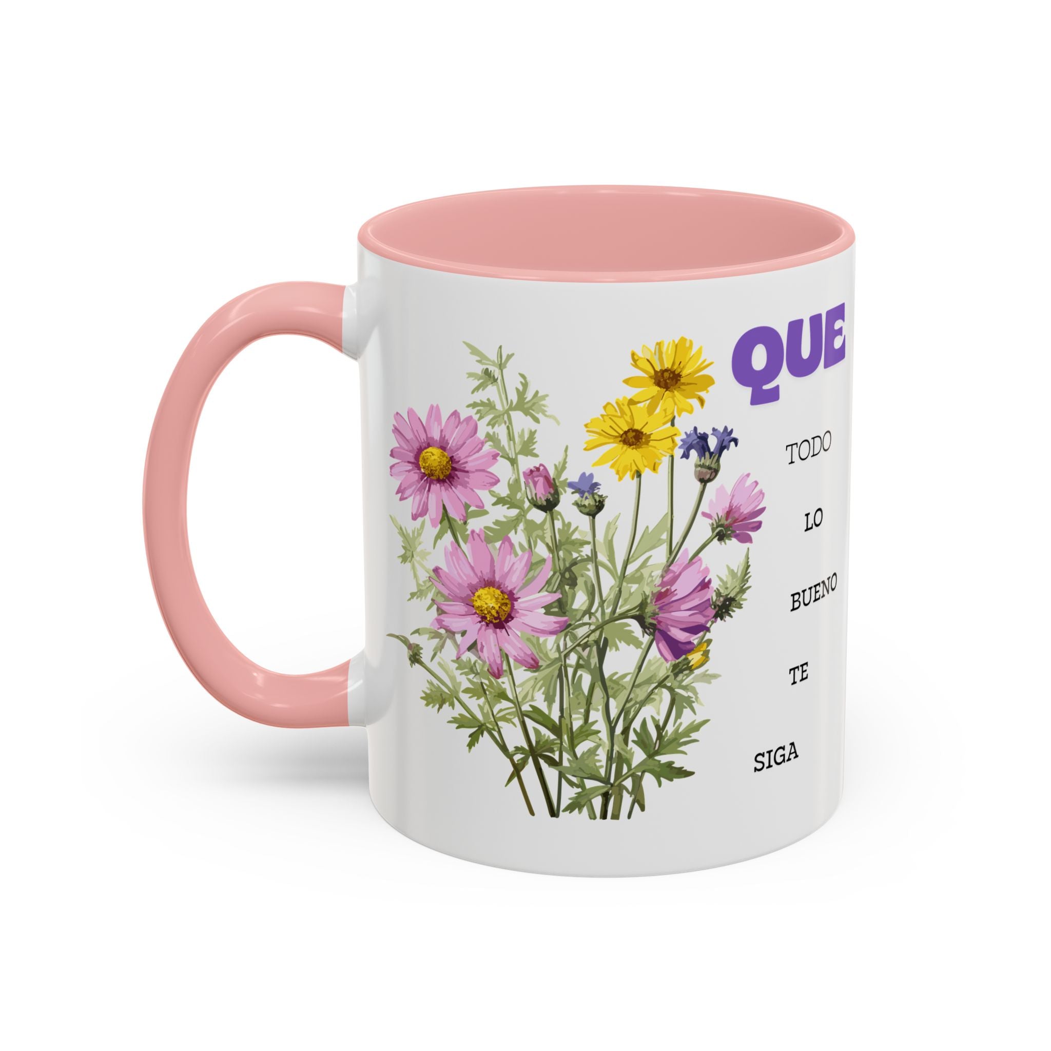 Inspirational Spanish Floral Coffee Mug — "Que todo lo bueno te siga" Accent Mug (11/15oz)