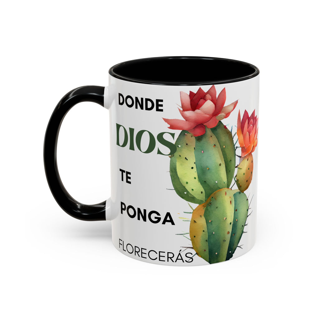 Cactus Floral Accent Coffee Mug – ‘Donde Dios Te Ponga Florecerás’ Spanish Inspirational Mug