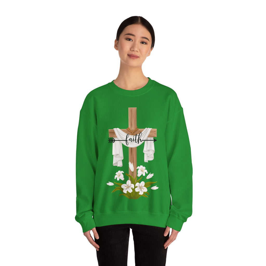 Faith Cross Crewneck Sweatshirt — Easter Lily Christian Pullover