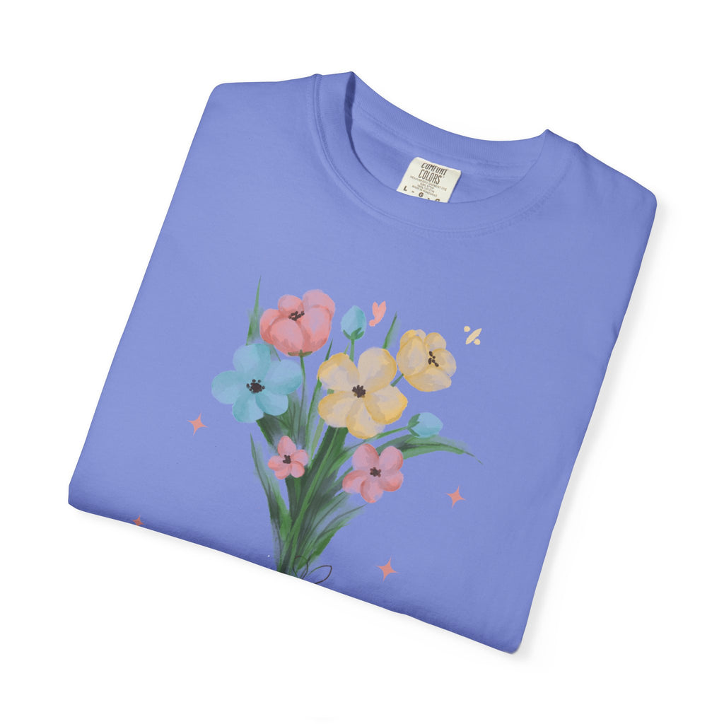 Flower Bouquet Unisex Garment-Dyed T-shirt, Spring Gift, Casual Wear, Floral Tee, Mother's Day Top, Gardening Shirt
