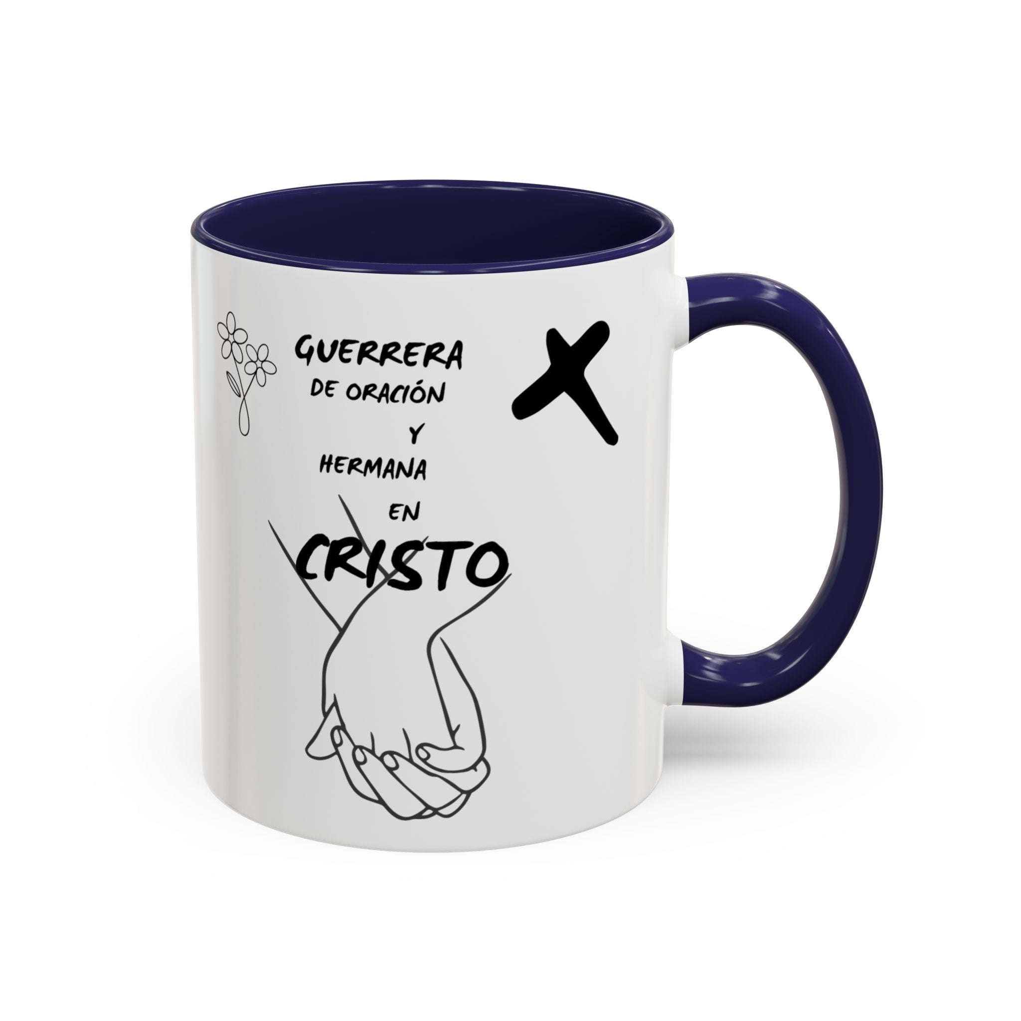 Christian Prayer Warrior Mug — "Guerrera de Oración y Hermana en Cristo" Accent Coffee Cup (11/15oz)