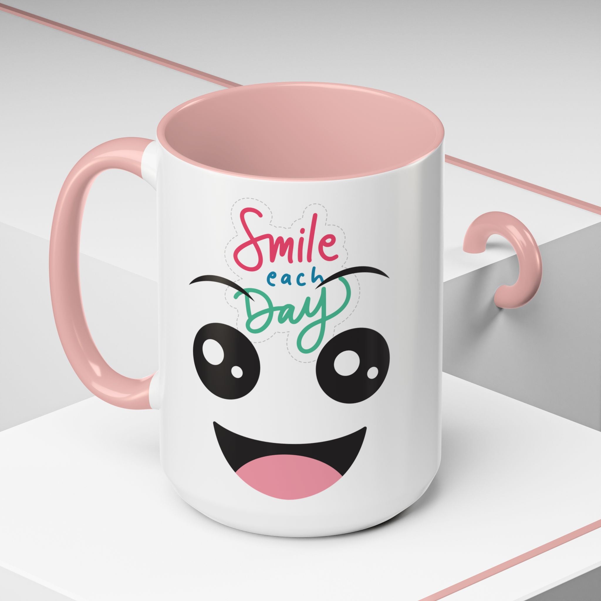 Smile Each Day Coffee Mug — Cute Cartoon Face Accent Mug (11/15oz)
