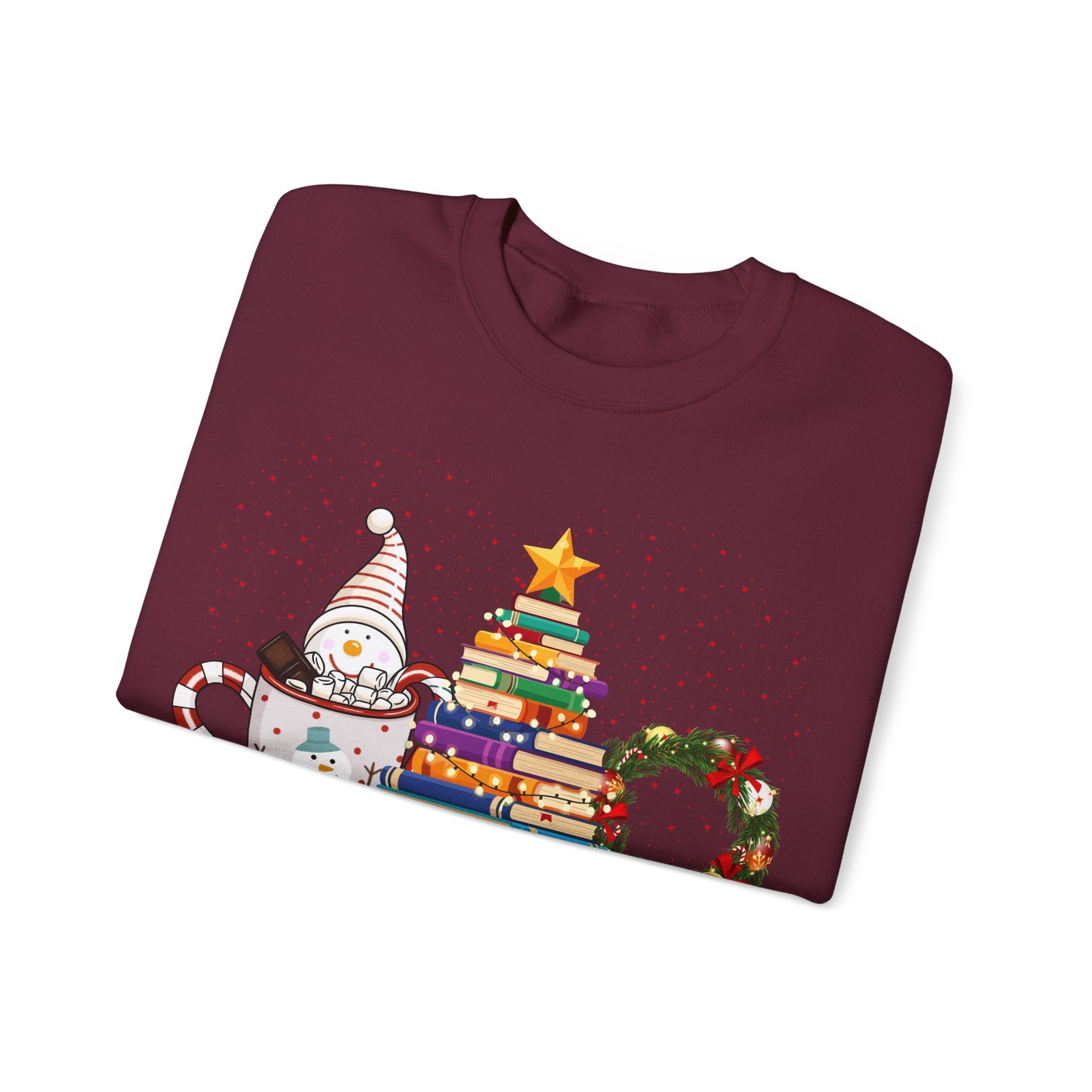 Merry Christmas Book Tree & Cat Crewneck Sweatshirt