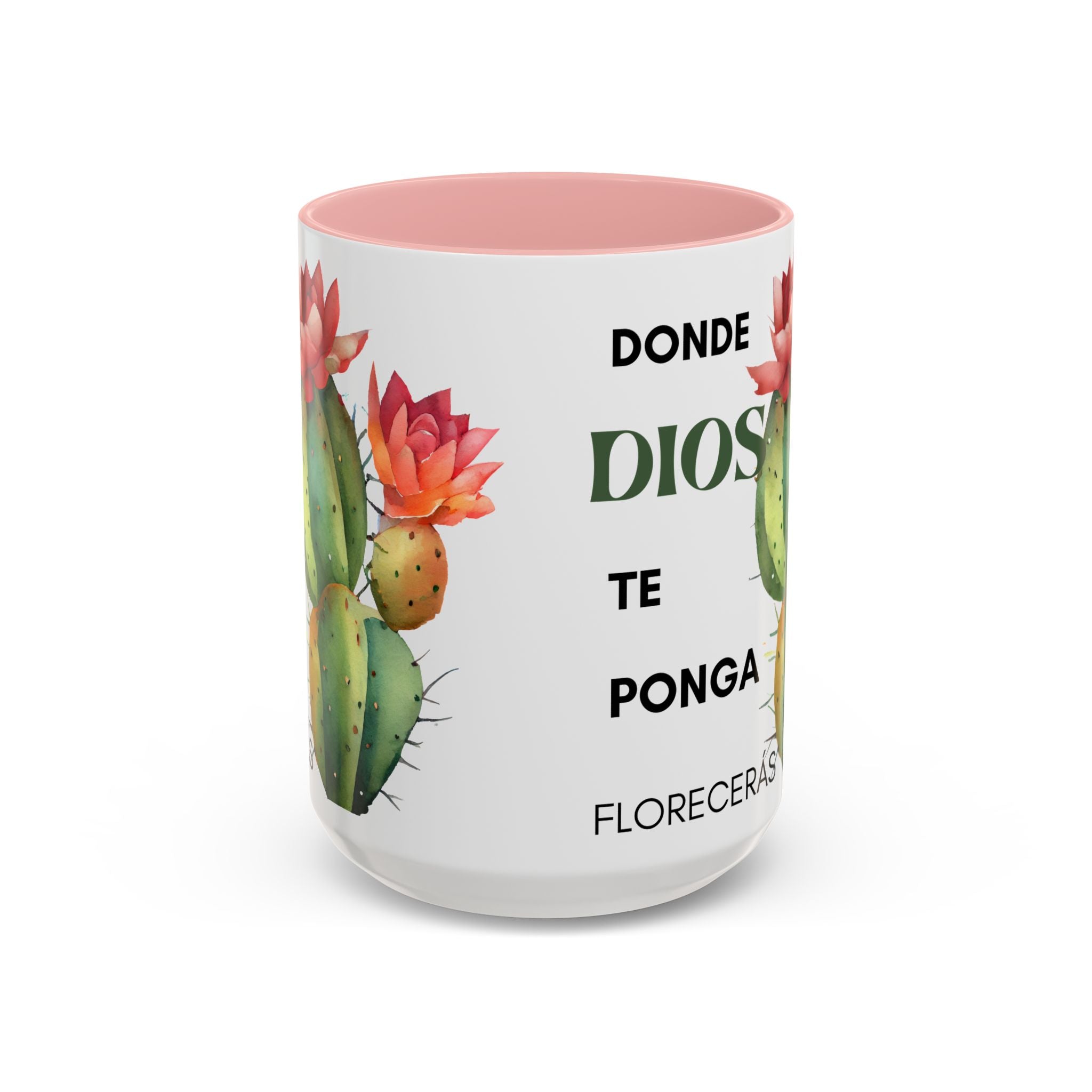Cactus Floral Accent Coffee Mug – ‘Donde Dios Te Ponga Florecerás’ Spanish Inspirational Mug