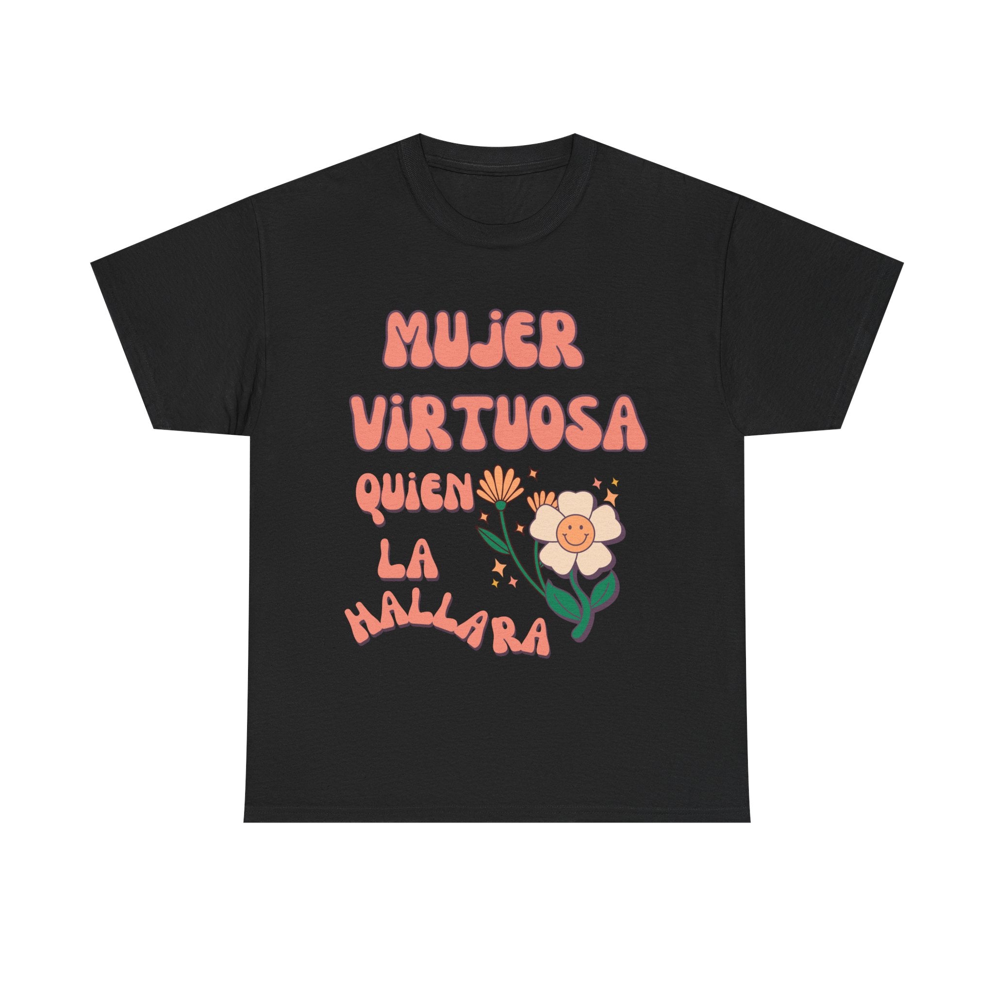 Empowering Unisex Heavy Cotton Tee - 'Mujer Virtuosa' Floral Print, Inspirational Gift, Feminist T-Shirt, Everyday Wear, Motivation Tee
