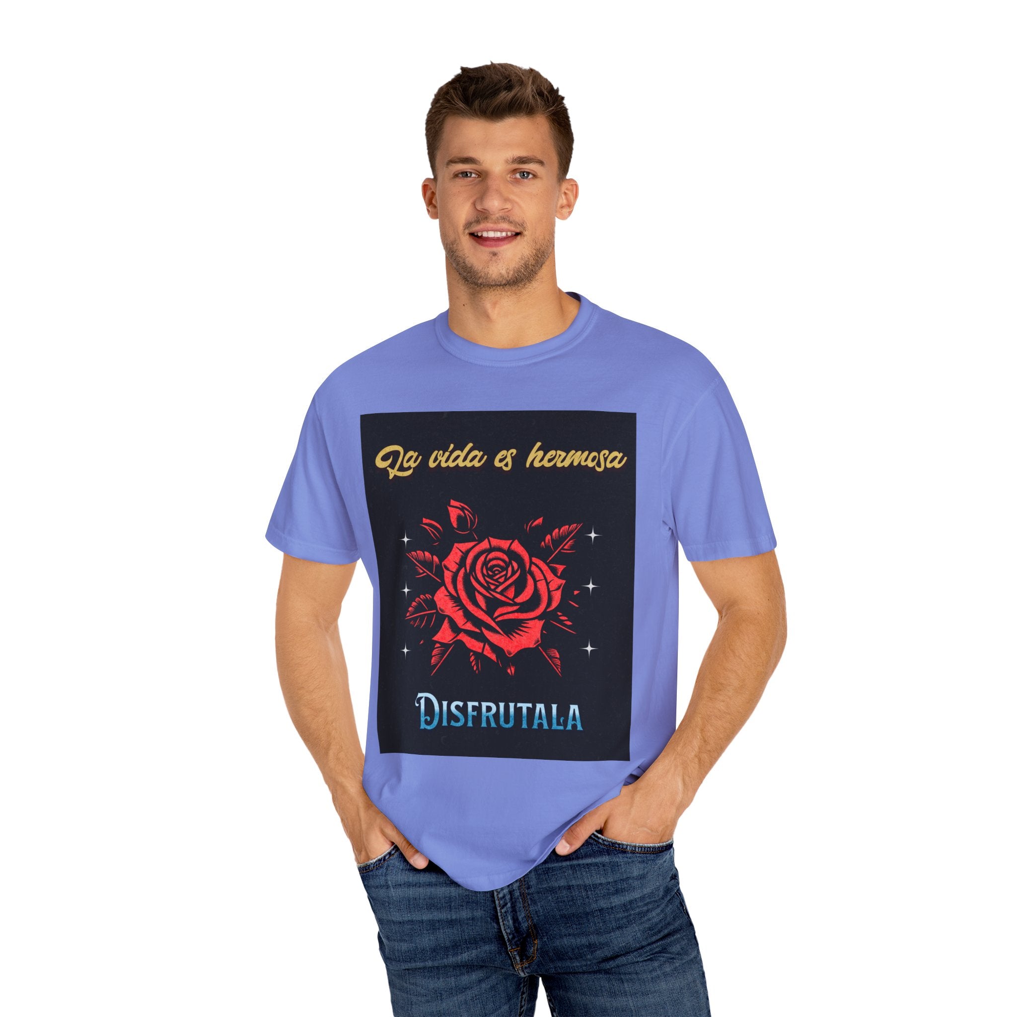 Vibrant Graphic Tee - 'La Vida es Hermosa' Rose Design, Unisex Cotton T-shirt, Gift for Friends, Positive Vibes, Casual Wear, Summer Style