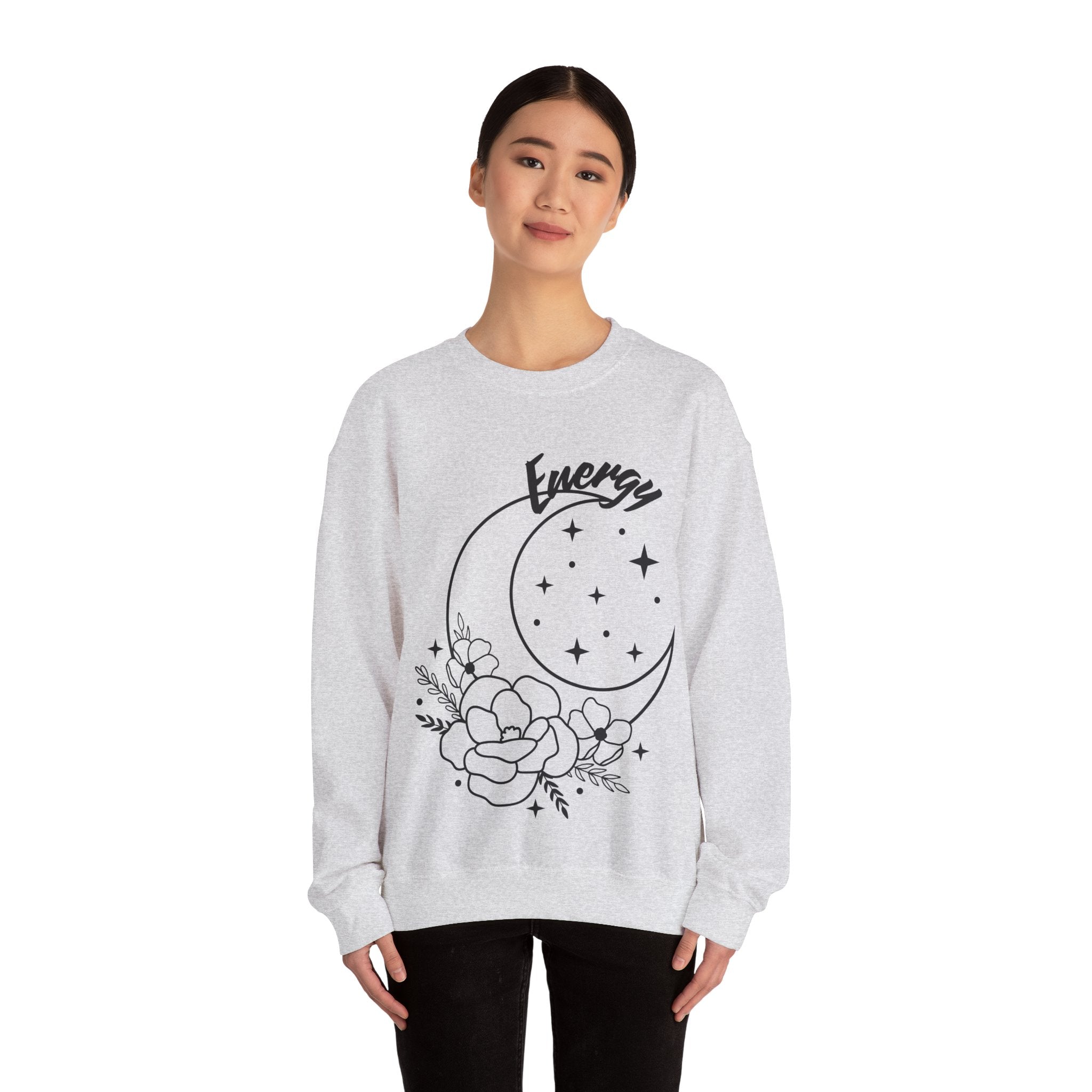 Celestial Energy Sweatshirt, Moon and Flowers Crewneck, Cozy Unisex Top, Astrology Gift, Spiritual Apparel, Birthday Gift, Everyday Wear