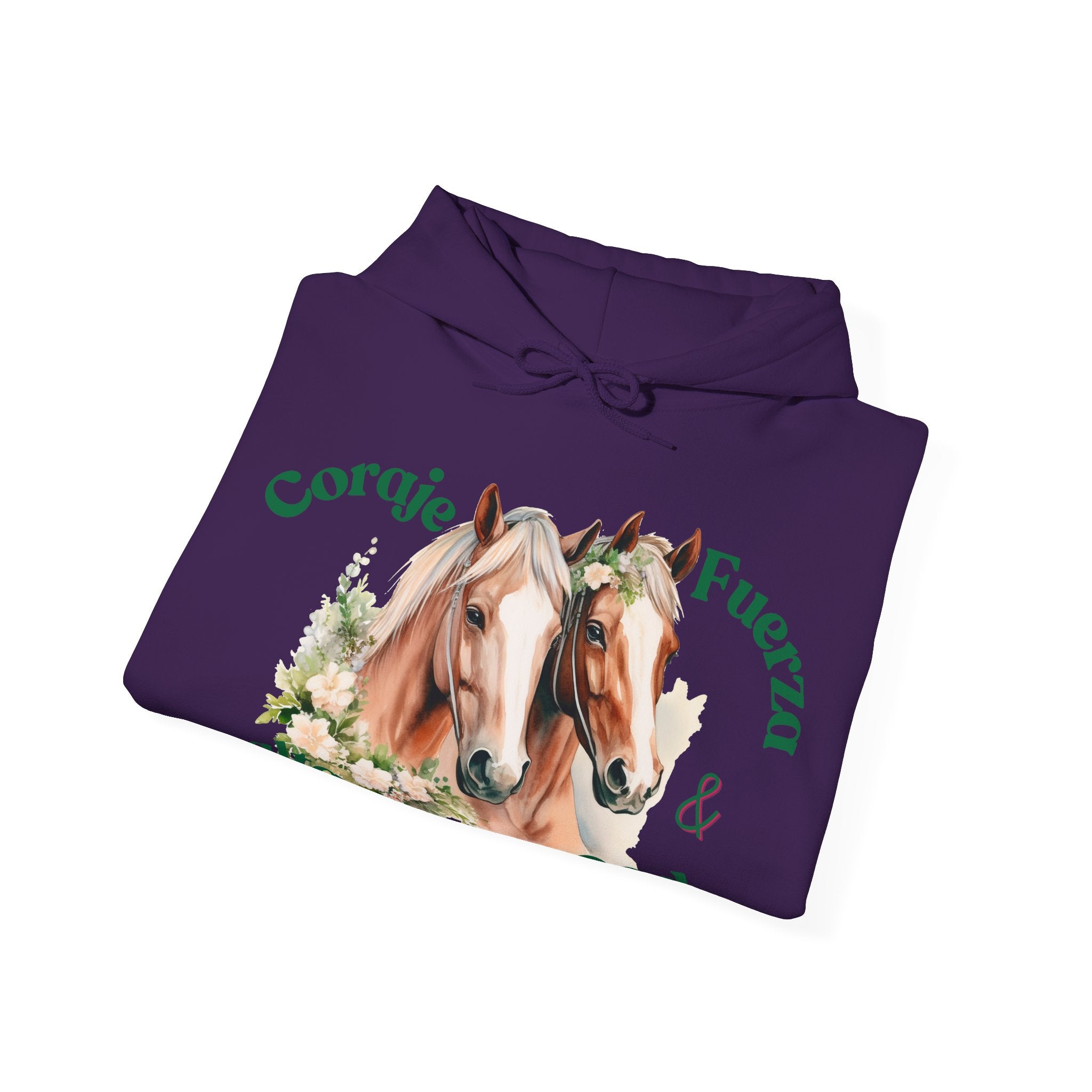 Equine Spirit Hooded Sweatshirt - Courage, Strength, Love, Gift for Horse Lovers, Cozy Wear, Equestrian Apparel, Motivational Sweatshirt