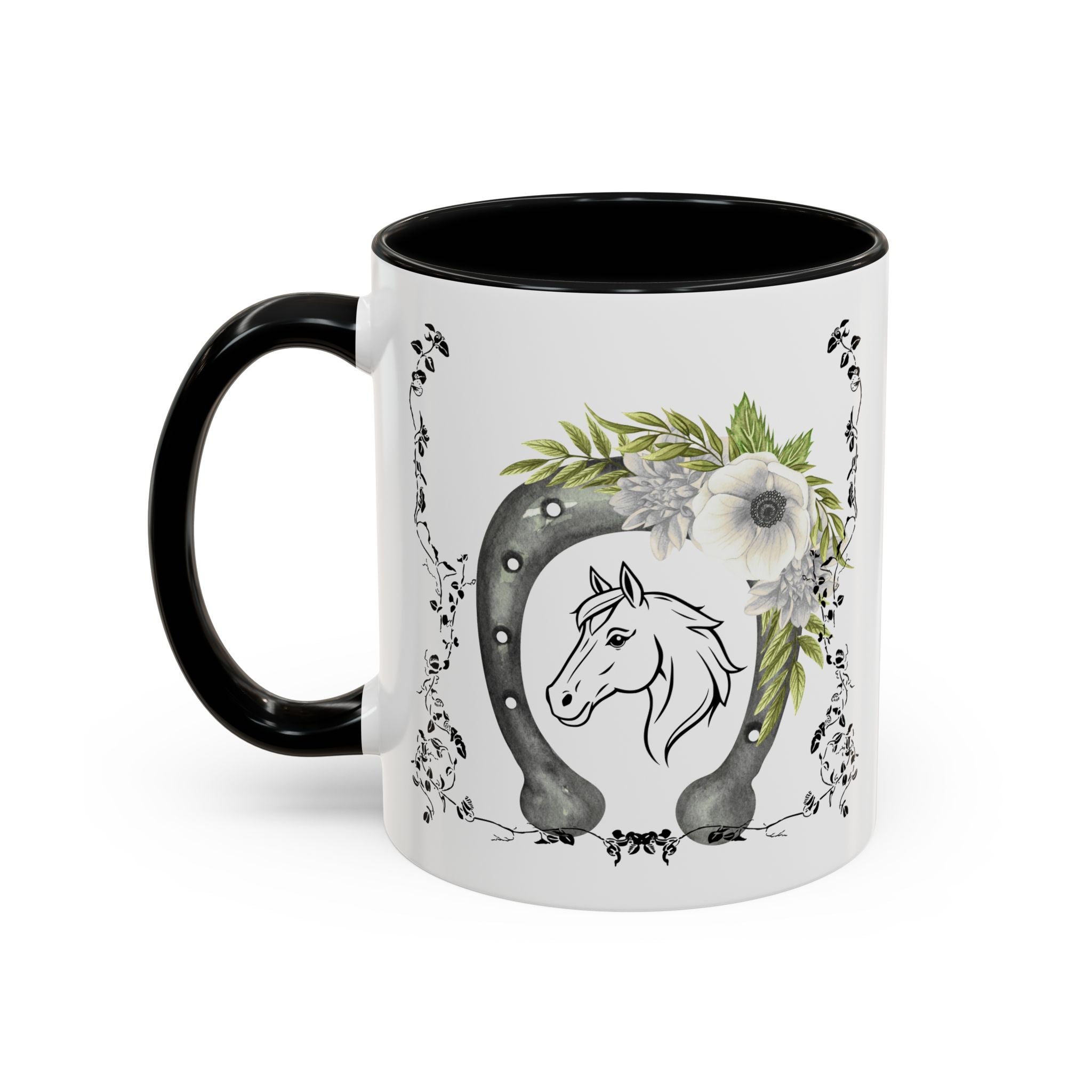 Personalized Floral Horseshoe Mug - Unique Gift for Horse Lovers, Cowgirl Theme, Farmhouse Decor, Wedding Favors, Custom Name Mug