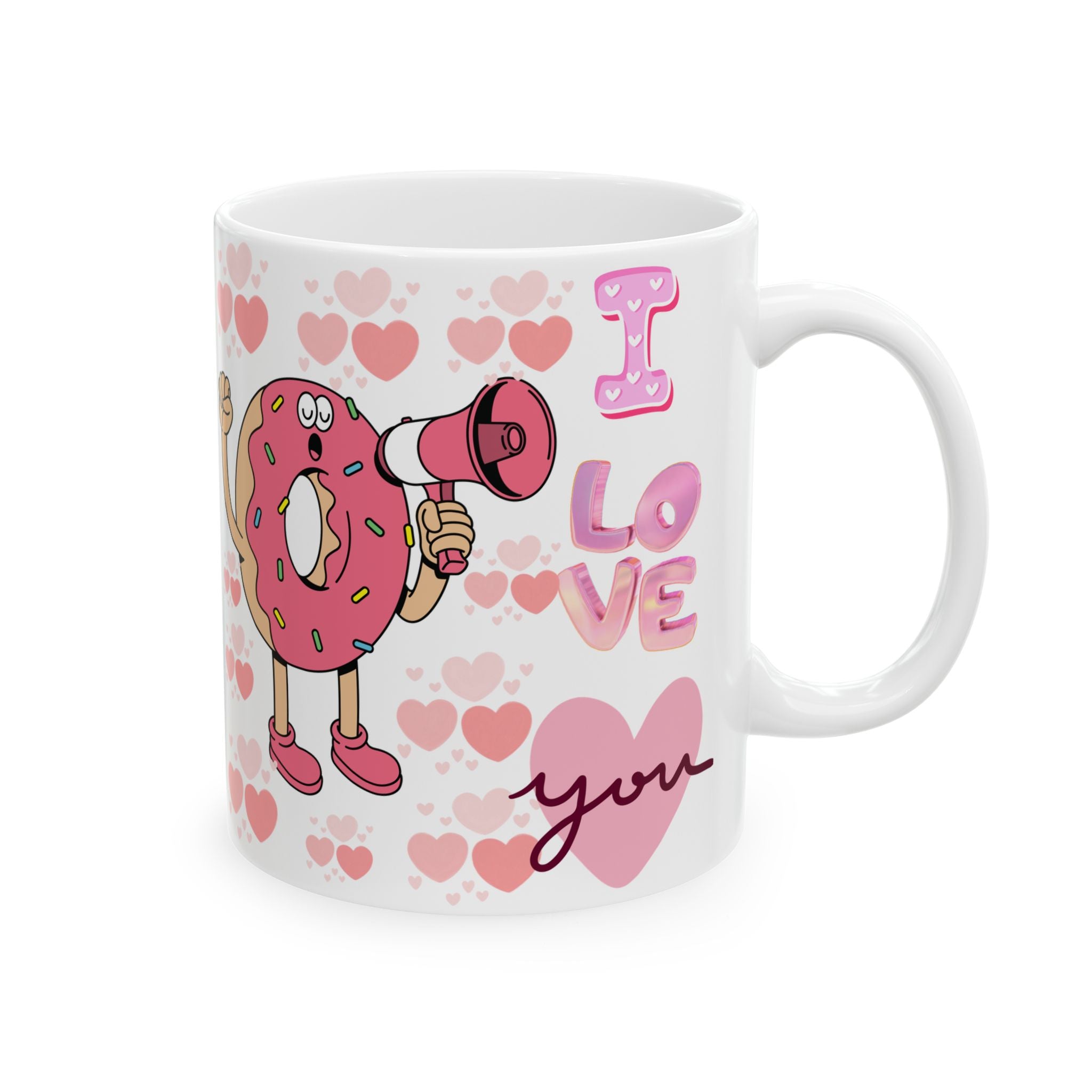 I Donut Love You Ceramic Mug — Cute Pink Donut Valentine Coffee Cup (11oz, 15oz)