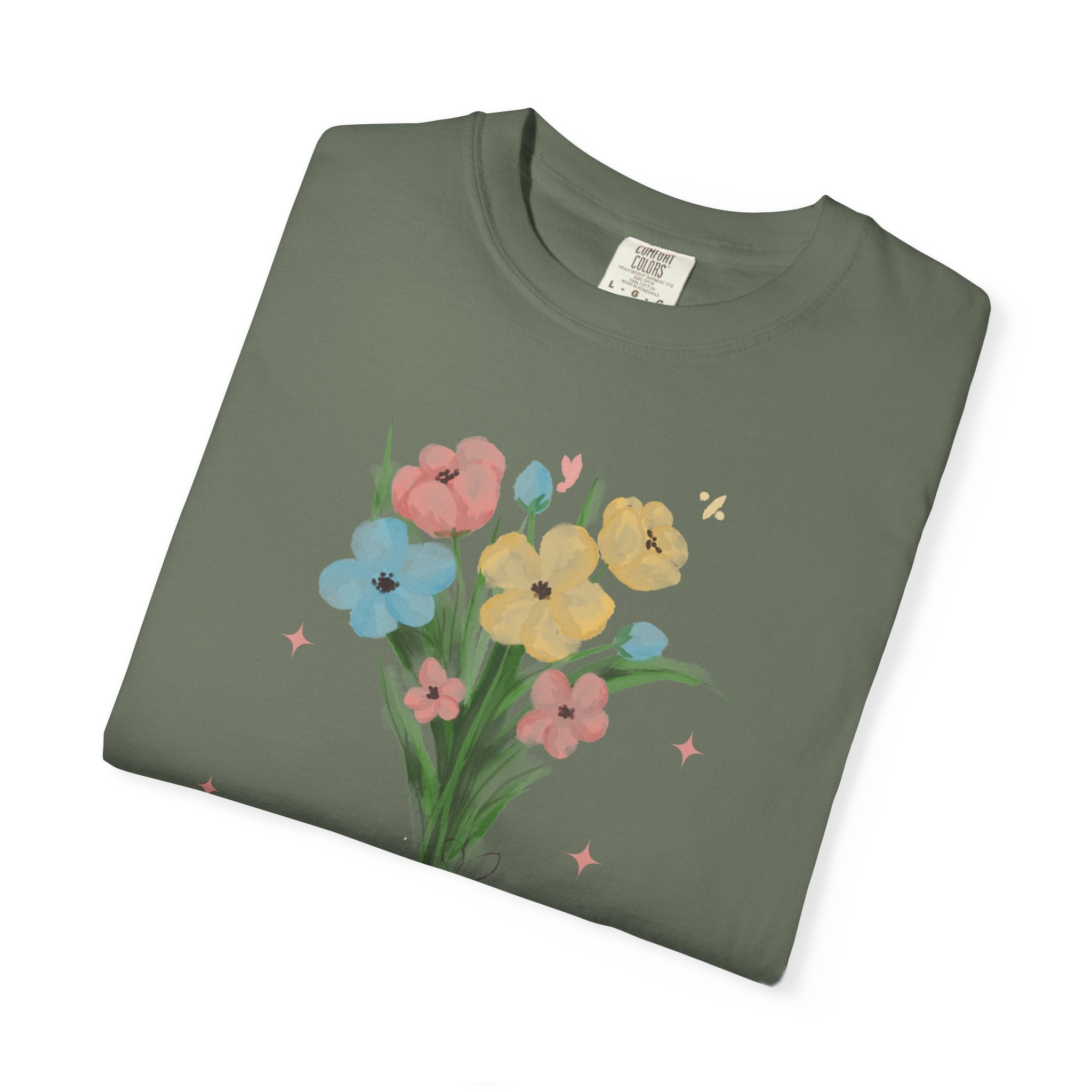 Flower Bouquet Unisex Garment-Dyed T-shirt, Spring Gift, Casual Wear, Floral Tee, Mother's Day Top, Gardening Shirt