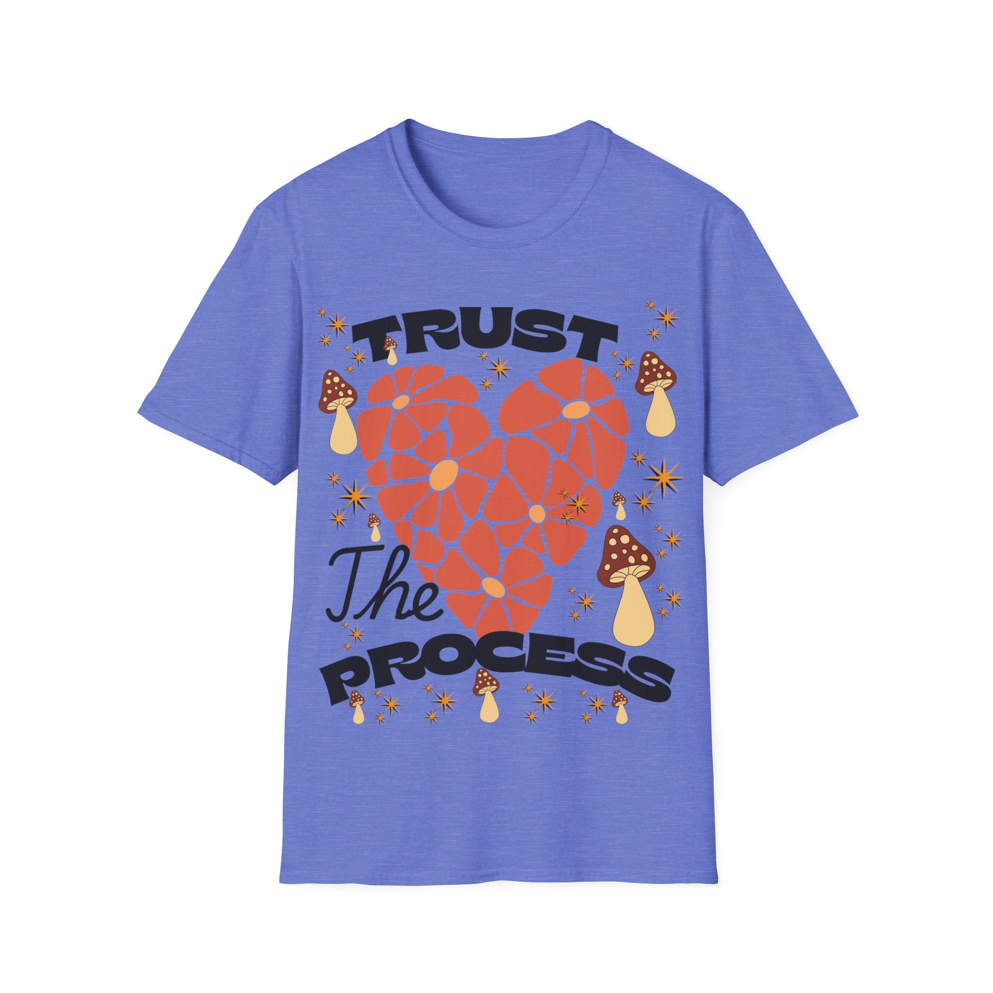 Trust The Process Heart T-Shirt — Positive Motivation Tee with Mushroom & Mosaic Heart Design