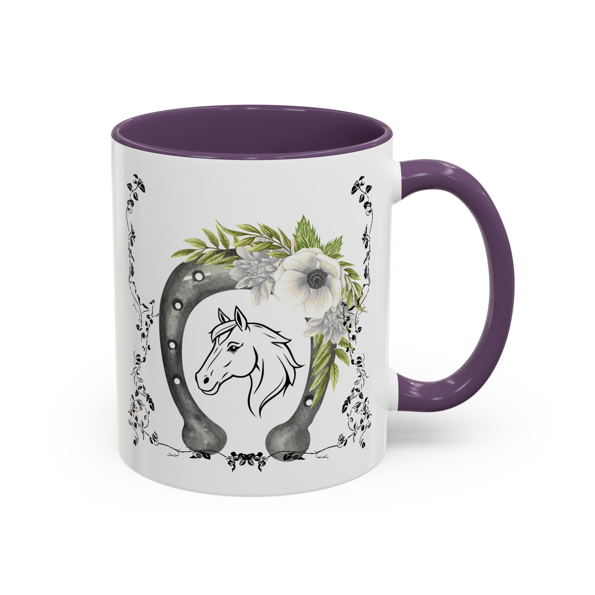 Personalized Floral Horseshoe Mug - Unique Gift for Horse Lovers, Cowgirl Theme, Farmhouse Decor, Wedding Favors, Custom Name Mug