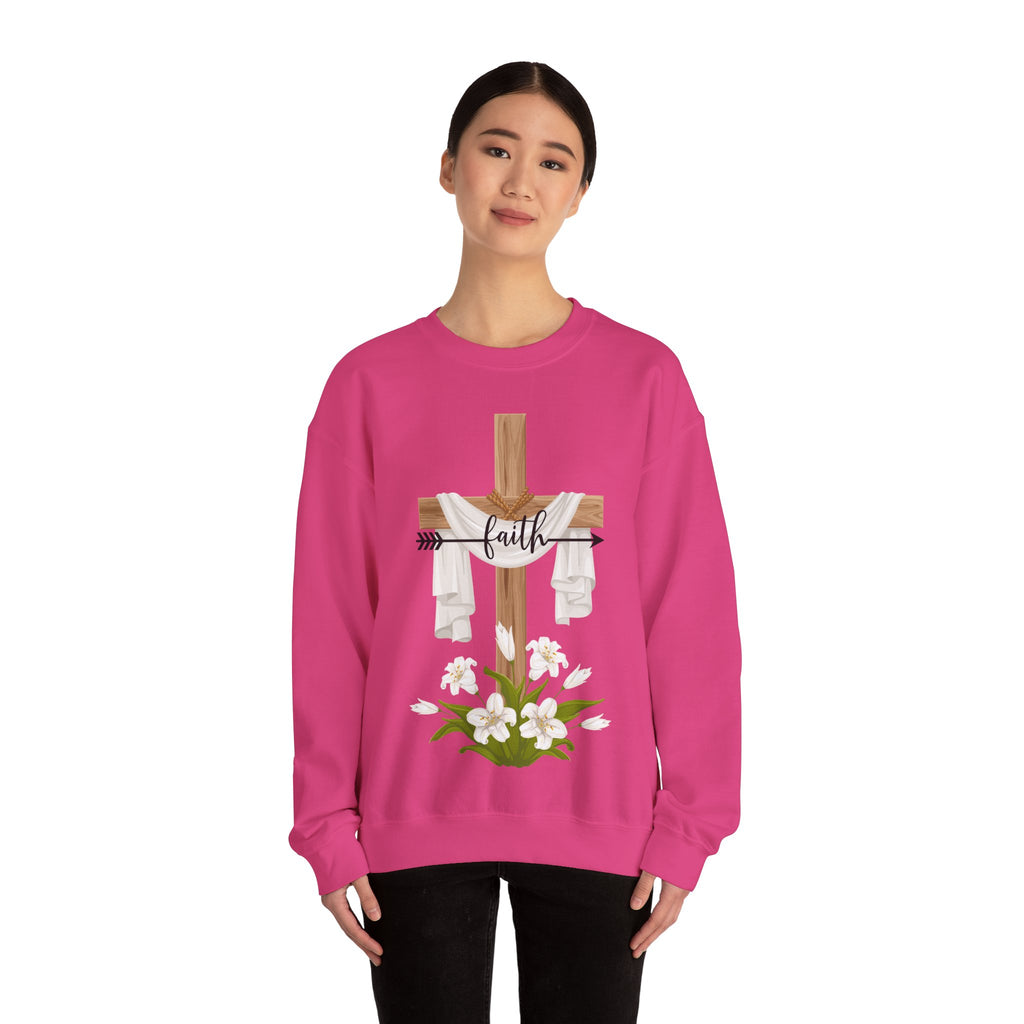 Faith Cross Crewneck Sweatshirt — Easter Lily Christian Pullover