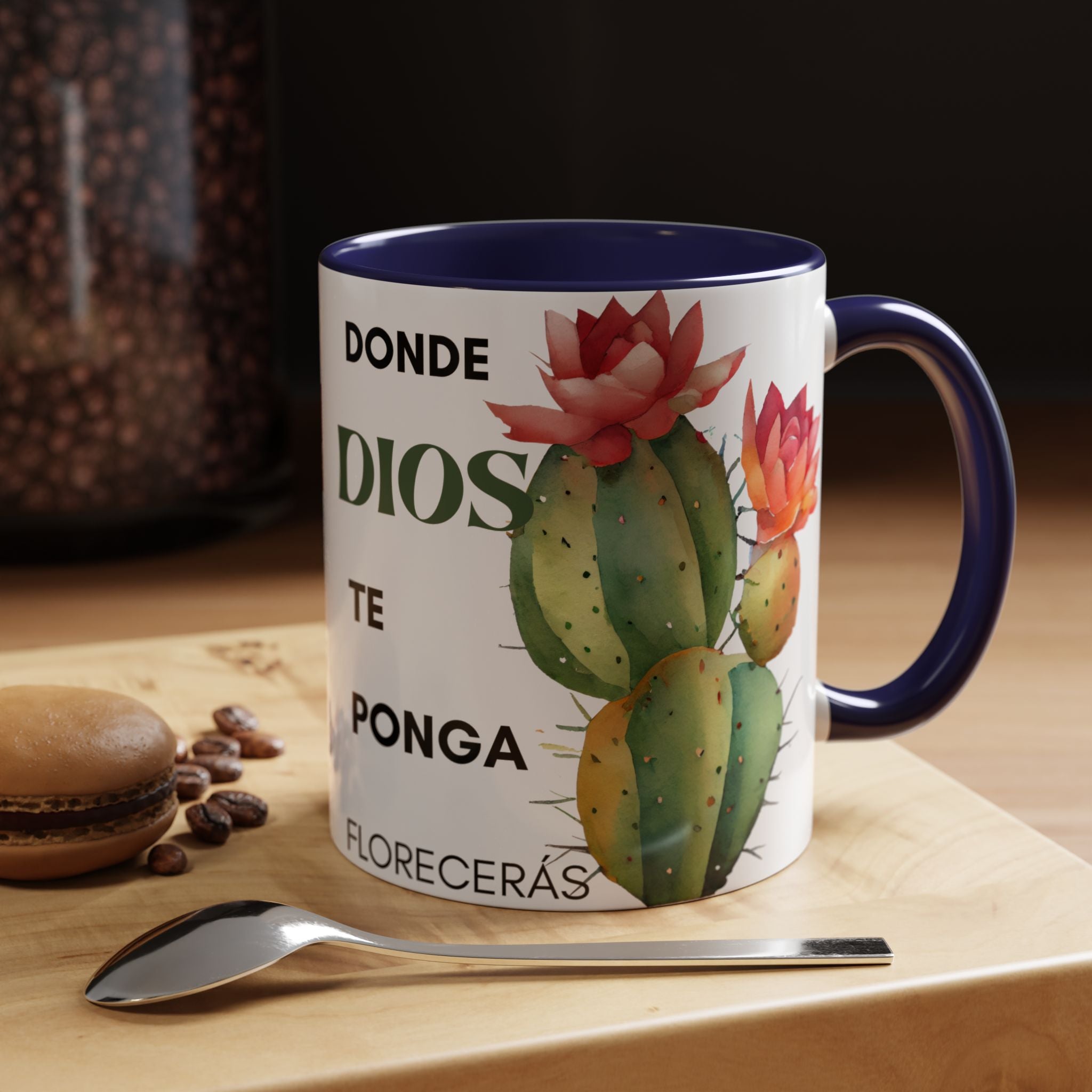 Cactus Floral Accent Coffee Mug – ‘Donde Dios Te Ponga Florecerás’ Spanish Inspirational Mug