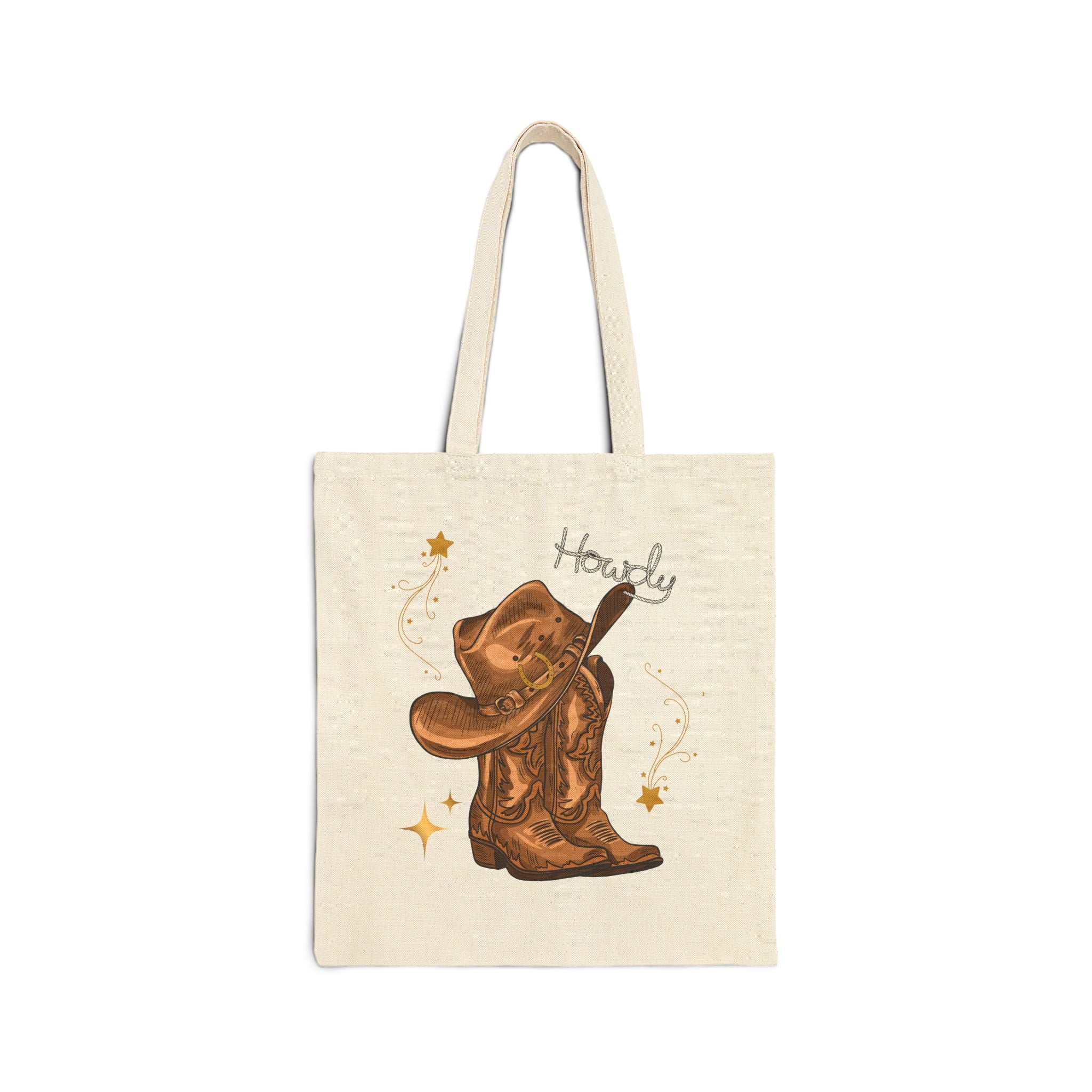 Howdy Cowboy Tote Bag, Western Tote, Rustic Canvas Bag, Cowboy Boots Art, Country Style Tote, Gift for Cowgirl