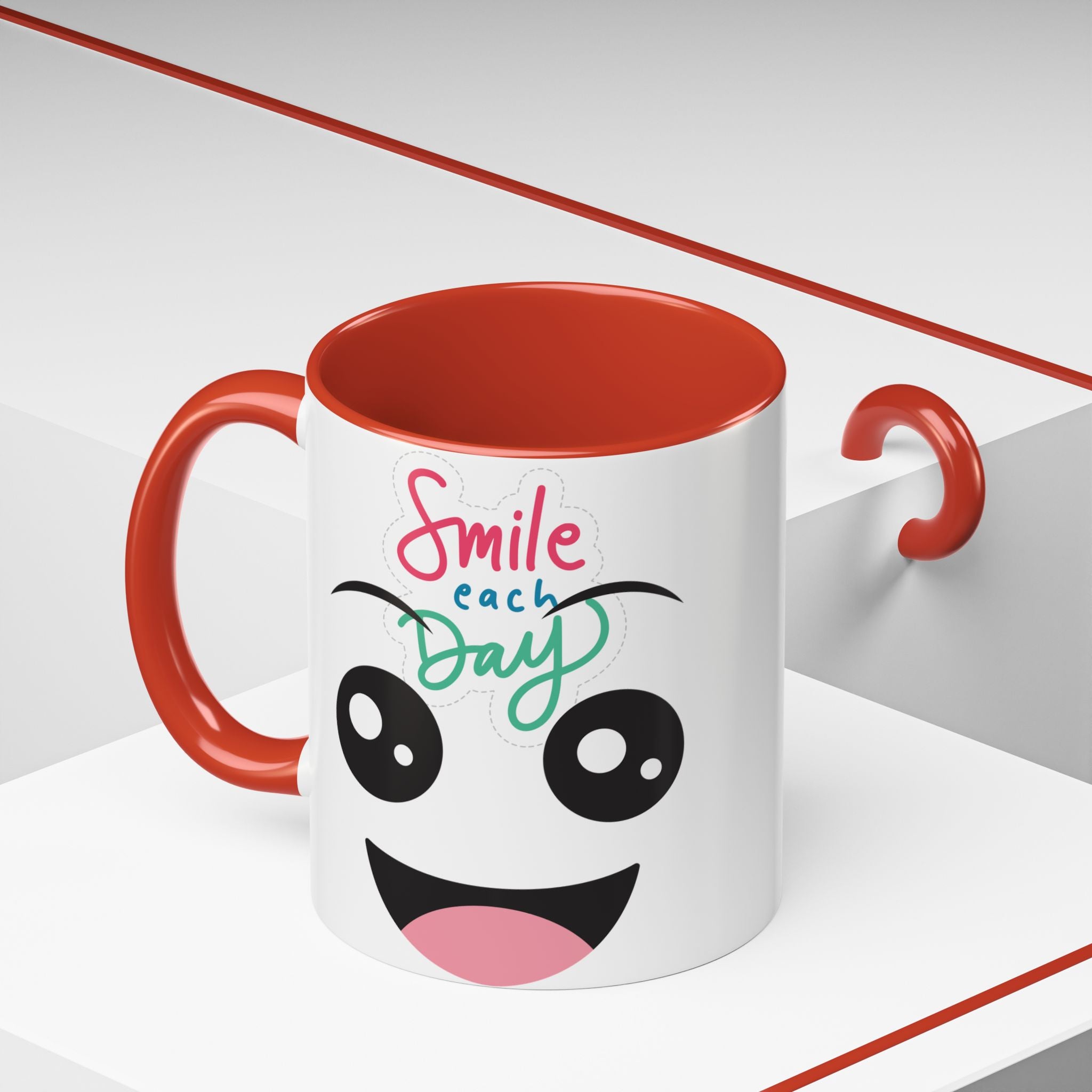 Smile Each Day Coffee Mug — Cute Cartoon Face Accent Mug (11/15oz)