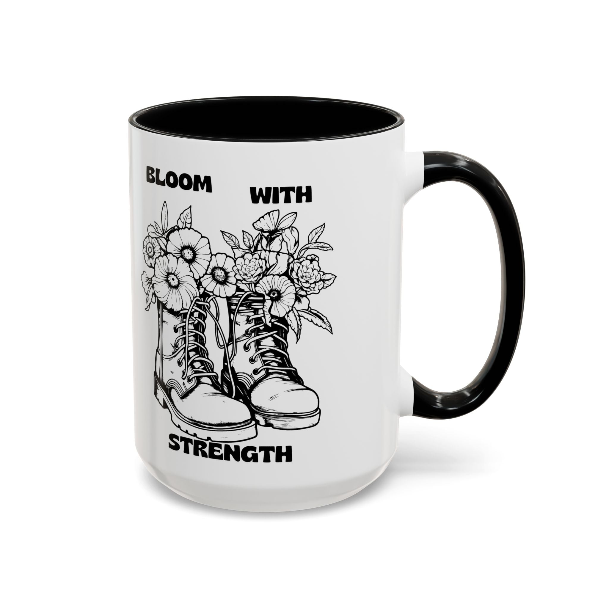 Bloom With Strength Coffee Mug — Floral Boots Inspirational Accent Mug (11/15oz)
