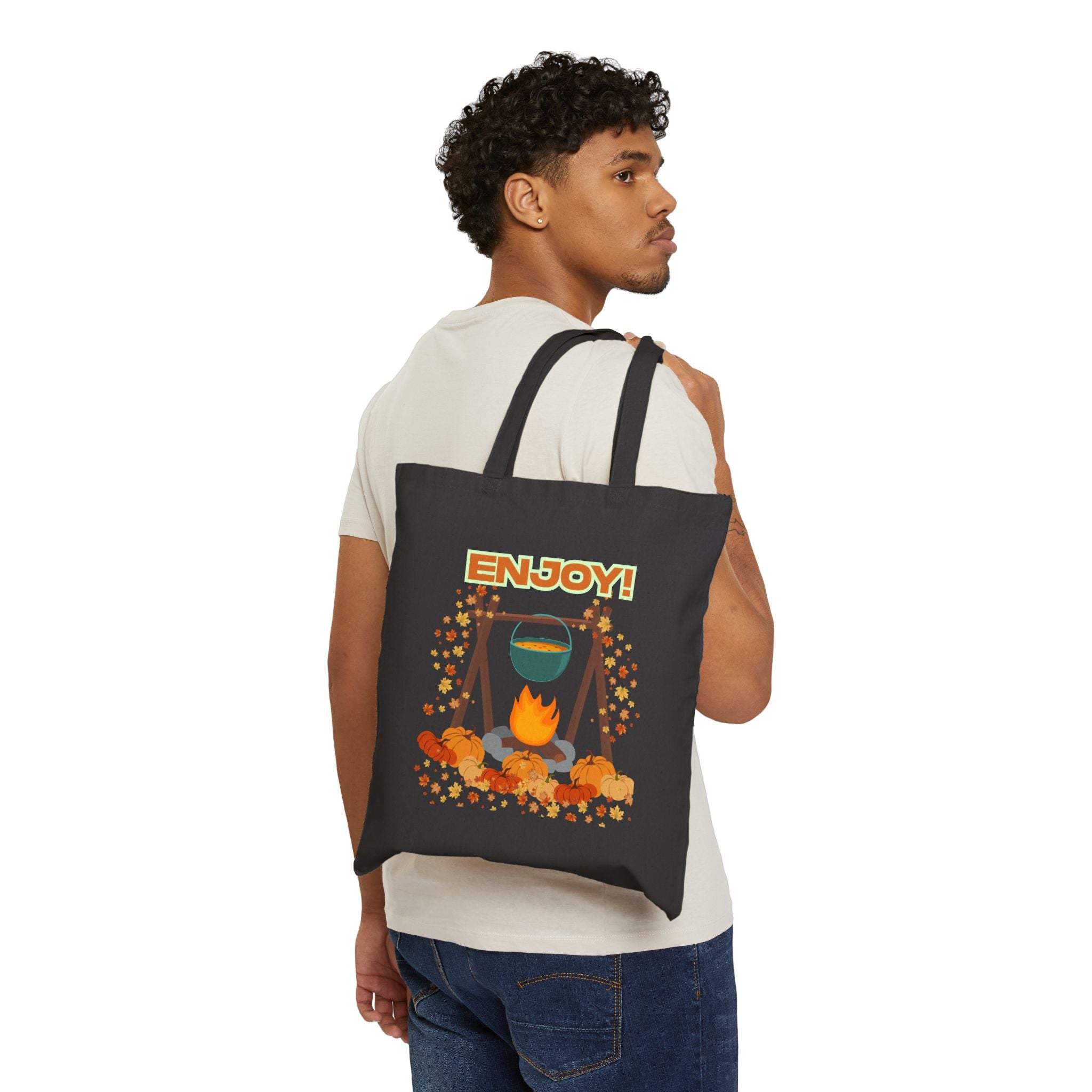 Enjoy! Camping Cotton Canvas Tote Bag | Eco-Friendly, Reusable, Perfect for Summer, Travel, Picnic, or Hiking