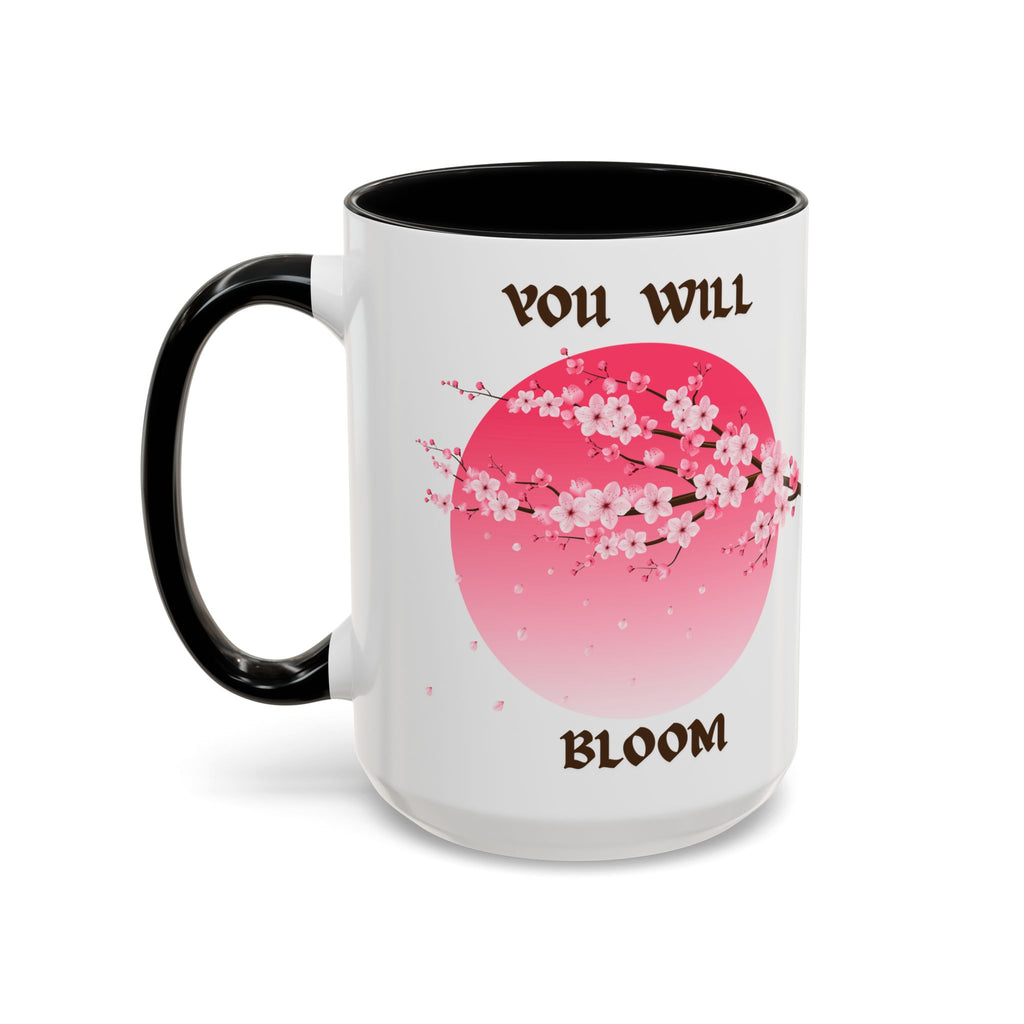 You Will Bloom Accent Coffee Mug — Cherry Blossom Inspirational 11/15oz