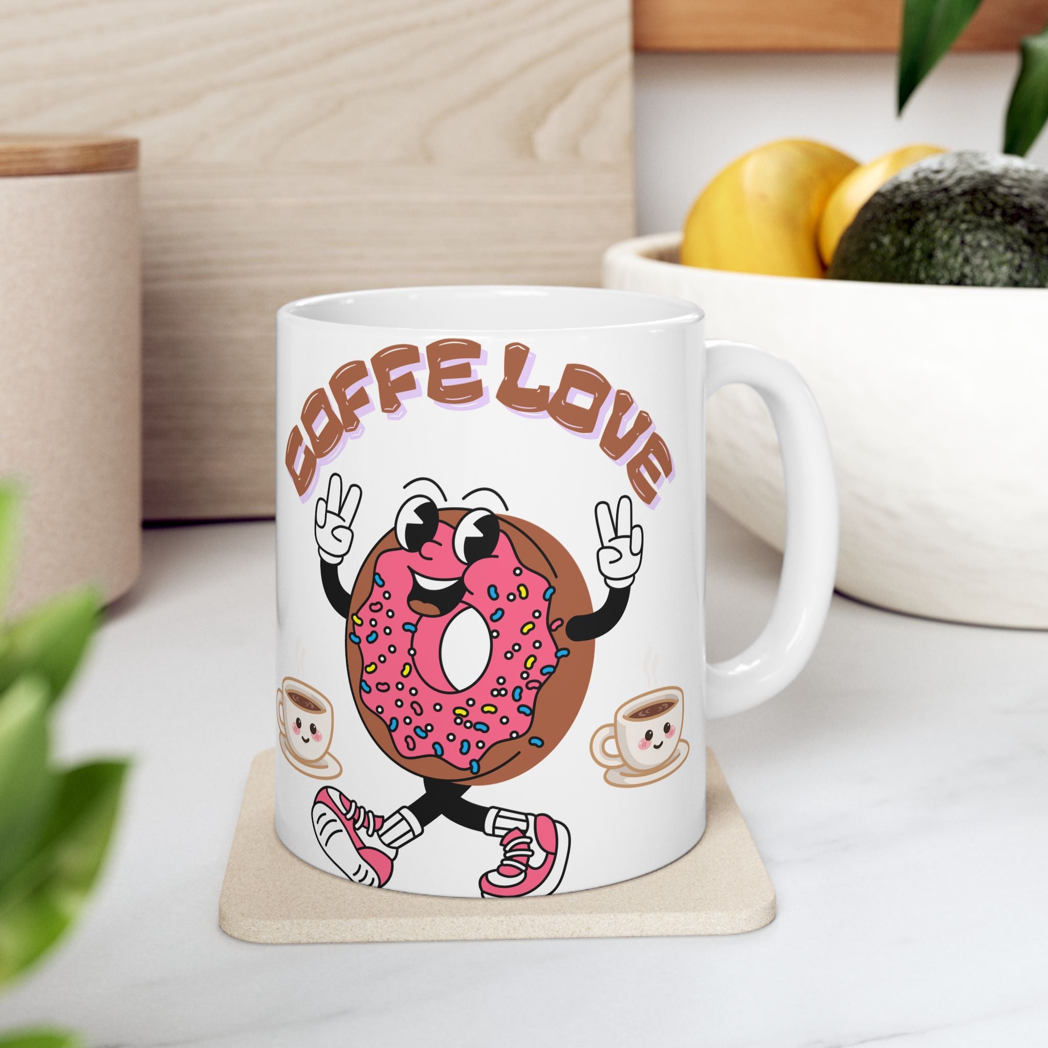 Coffee Love Ceramic Mug - Fun Donut & Coffee Design