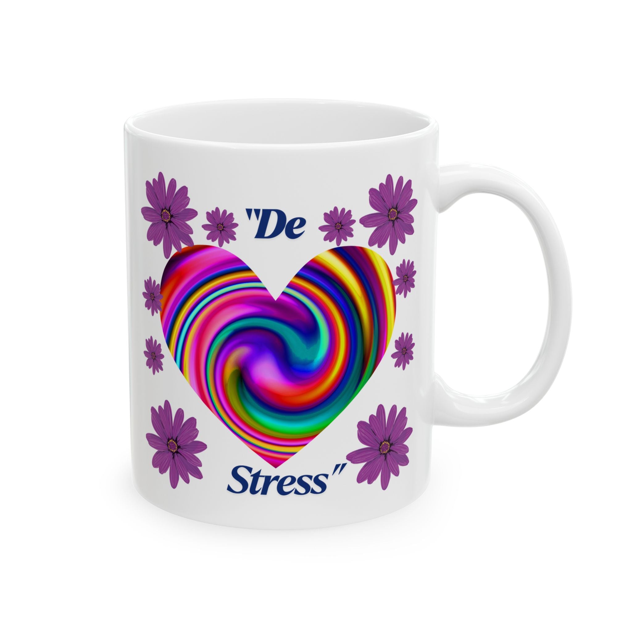 Whimsical Floral Heart Mug - Colorful Rainbow Design, Perfect for Gift, Home Office, Coffee Lovers, Tea Enthusiasts