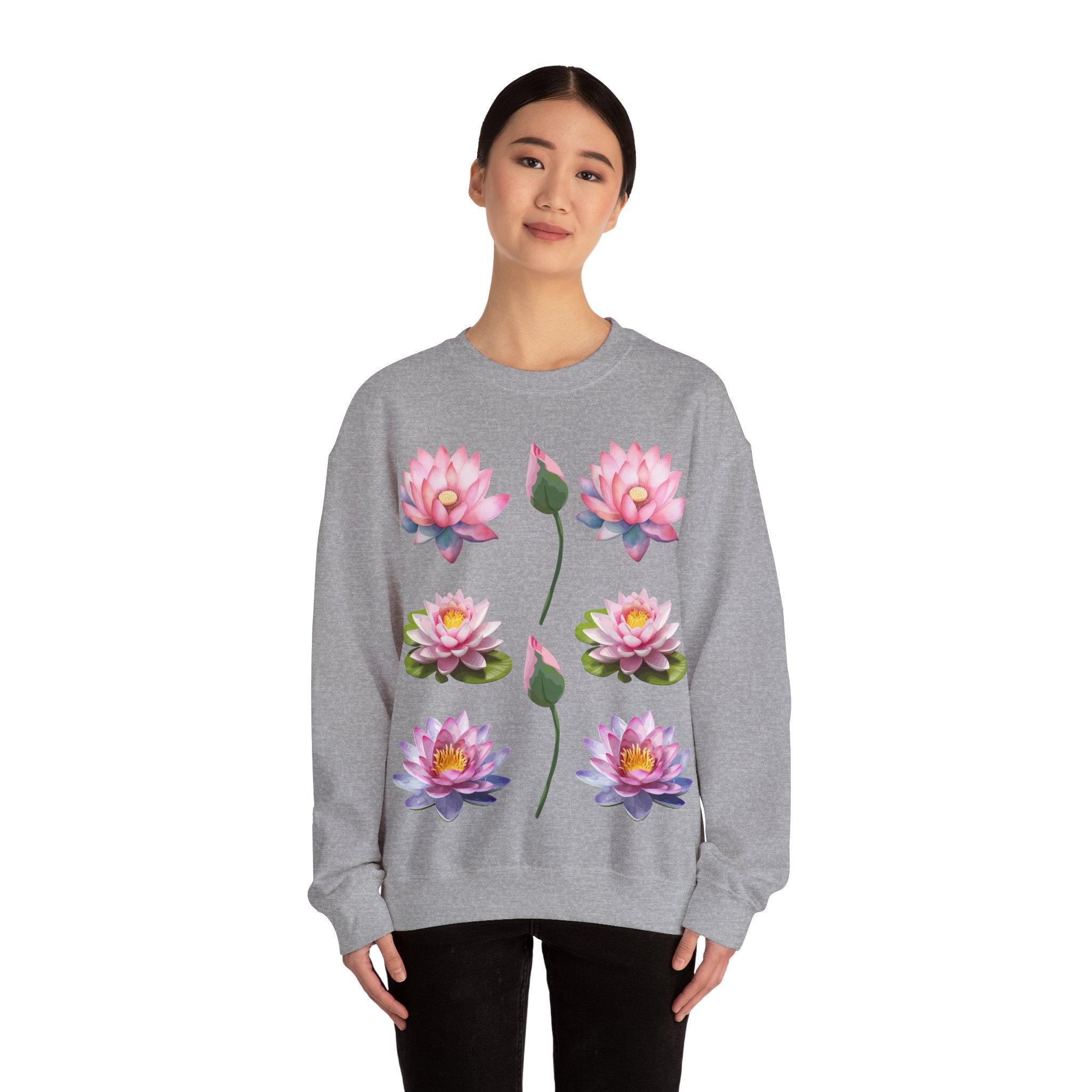 Lotus Flower Crewneck Sweatshirt — Pink Water Lily Botanical Sweatshirt