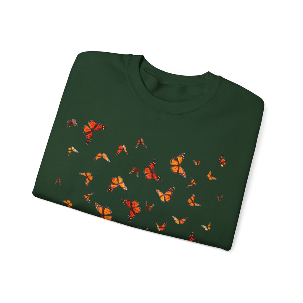 Butterfly Flock Crewneck Sweatshirt — Orange Monarchs Graphic