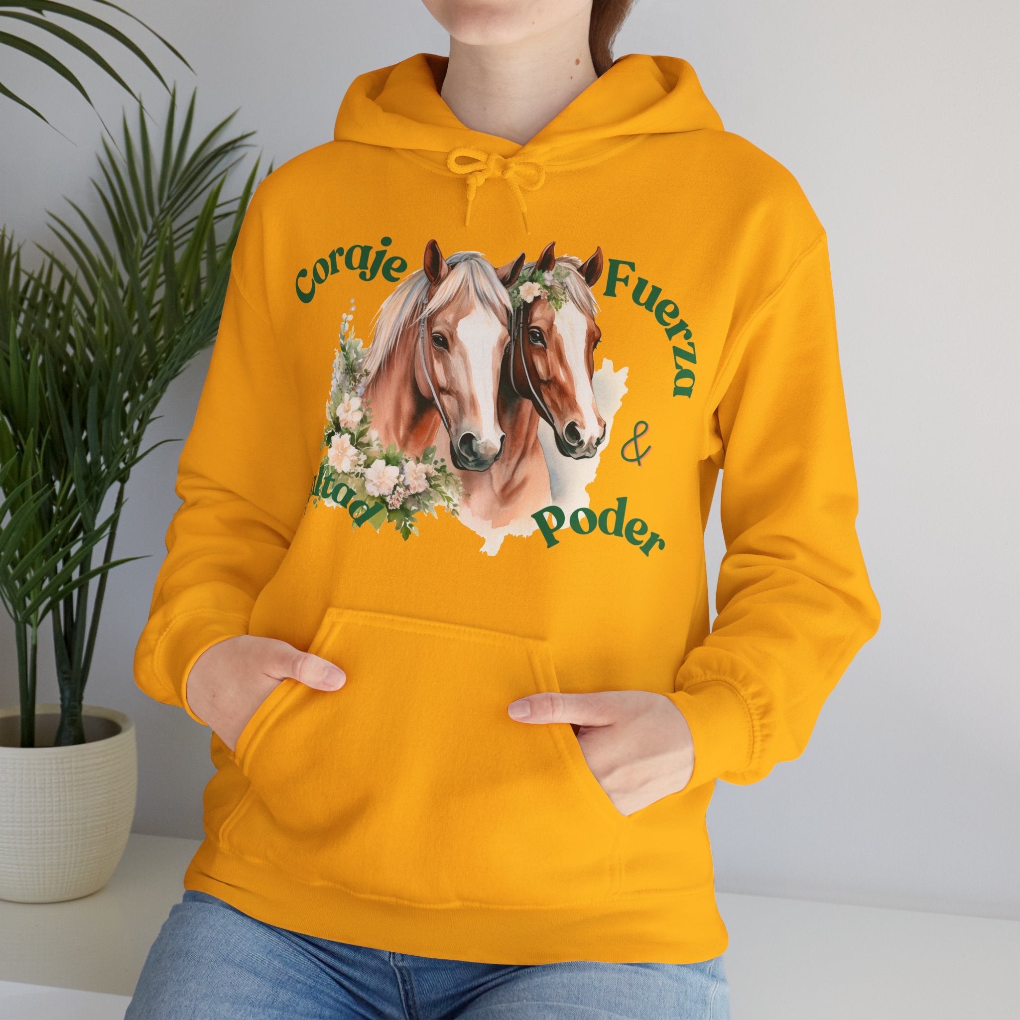 Equine Spirit Hooded Sweatshirt - Courage, Strength, Love, Gift for Horse Lovers, Cozy Wear, Equestrian Apparel, Motivational Sweatshirt