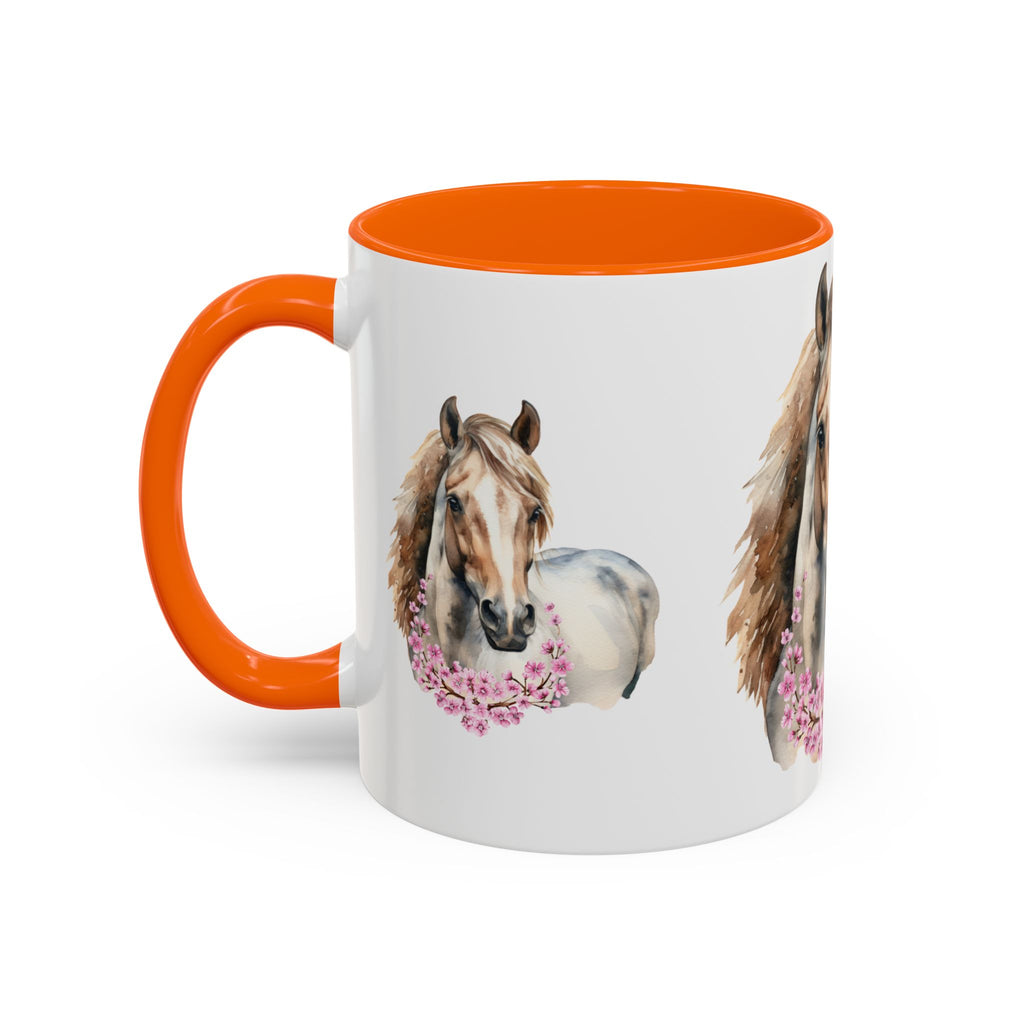 Horse Portrait Accent Coffee Mug — Floral Necklace Rustic Equestrian Gift (11/15oz)