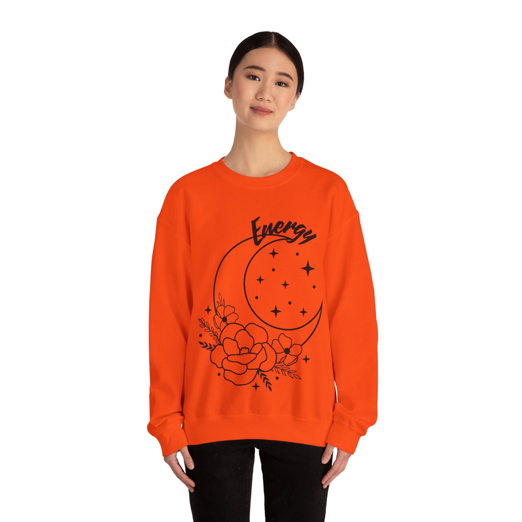 Celestial Energy Sweatshirt, Moon and Flowers Crewneck, Cozy Unisex Top, Astrology Gift, Spiritual Apparel, Birthday Gift, Everyday Wear