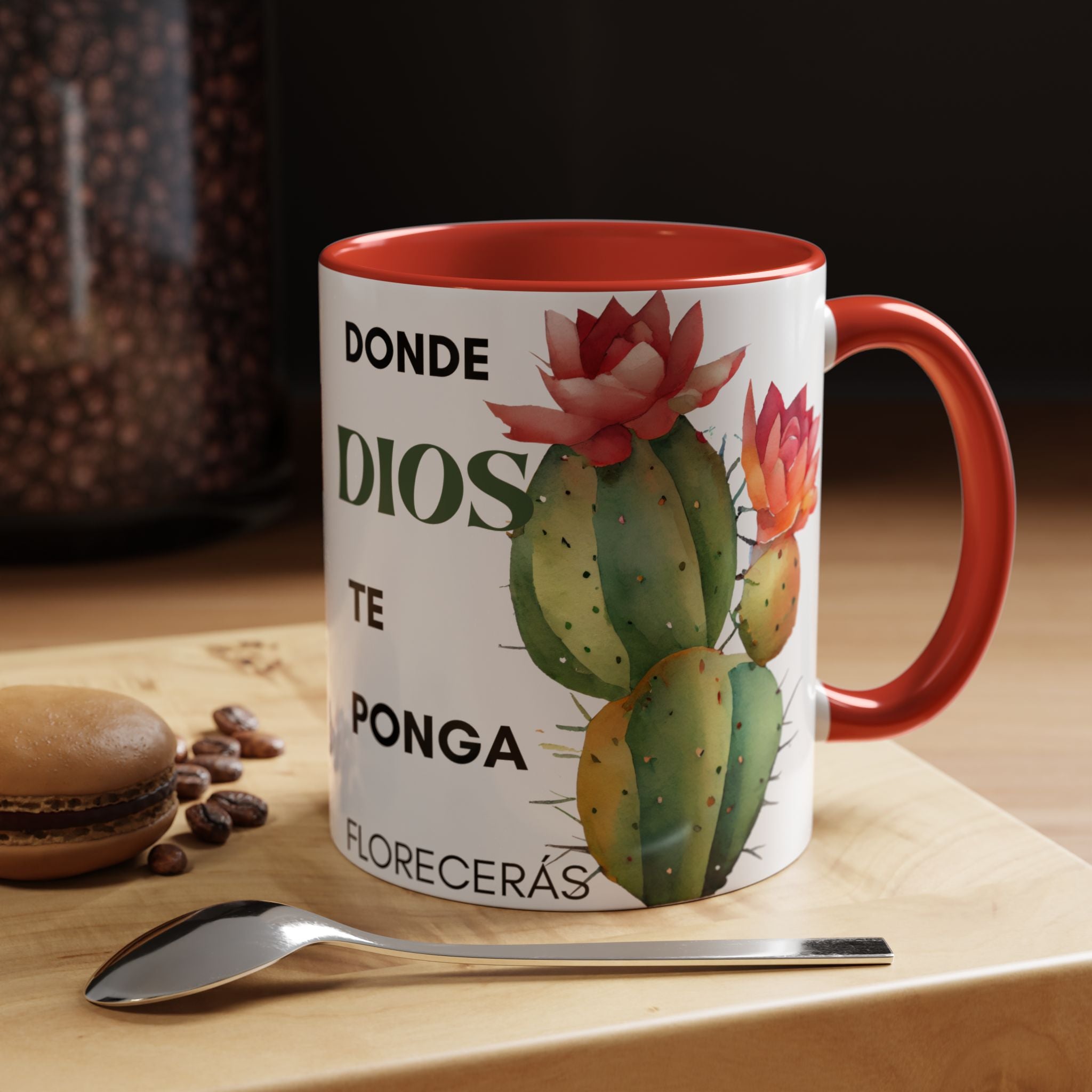 Cactus Floral Accent Coffee Mug – ‘Donde Dios Te Ponga Florecerás’ Spanish Inspirational Mug