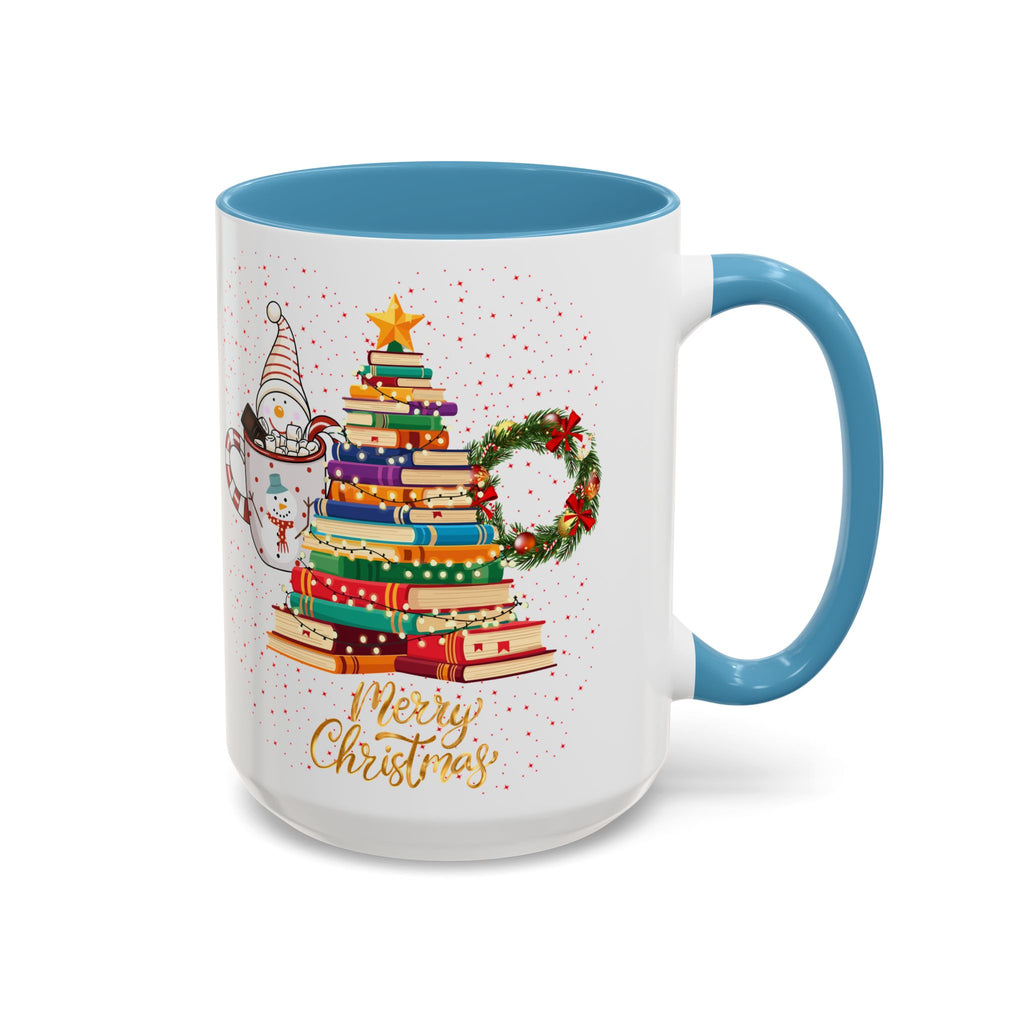 Christmas Book Tree Coffee Mug — Merry Christmas Accent Mug (11/15oz)