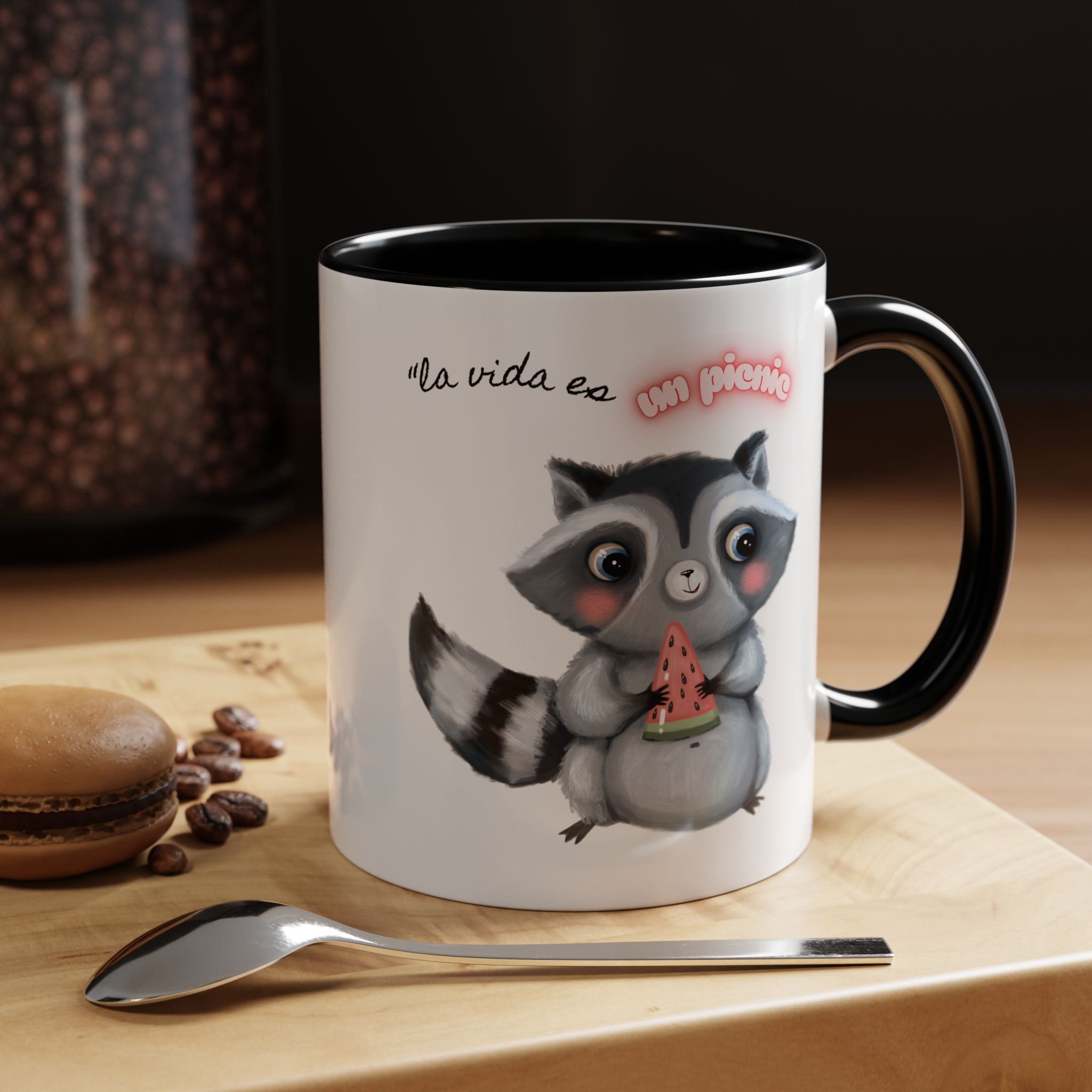 Raccoon-Themed Accent Coffee Mug | Cute Animal Mug for Home, Gift for Coffee Lovers, Nature Lovers, Birthday, Celebrate Life