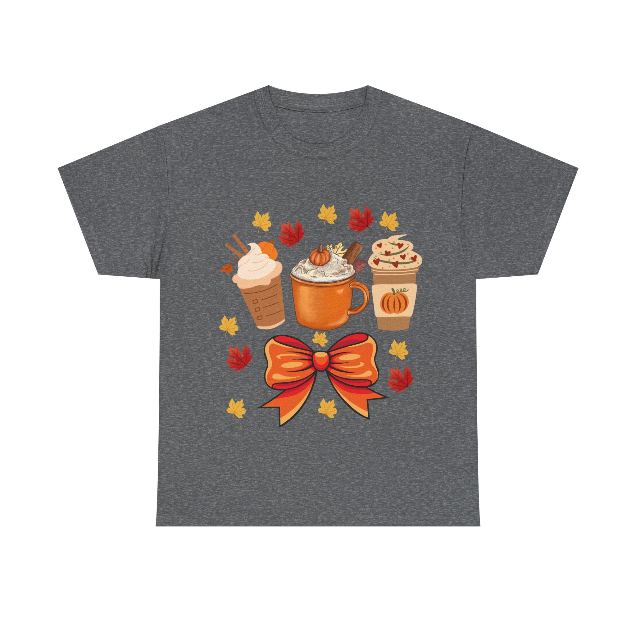 Fall-Themed Unisex Heavy Cotton Tee, Autumn Shirt, Pumpkin Spice Tee, Cozy Fall Apparel, Coffee Lover T-shirt
