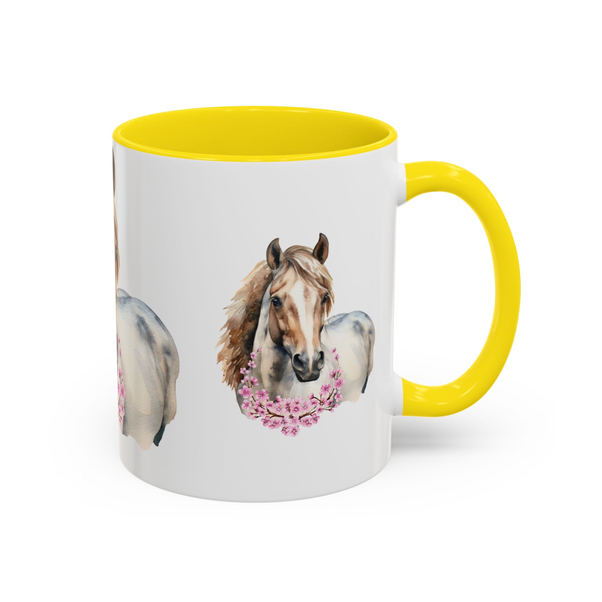 Horse Portrait Accent Coffee Mug — Floral Necklace Rustic Equestrian Gift (11/15oz)