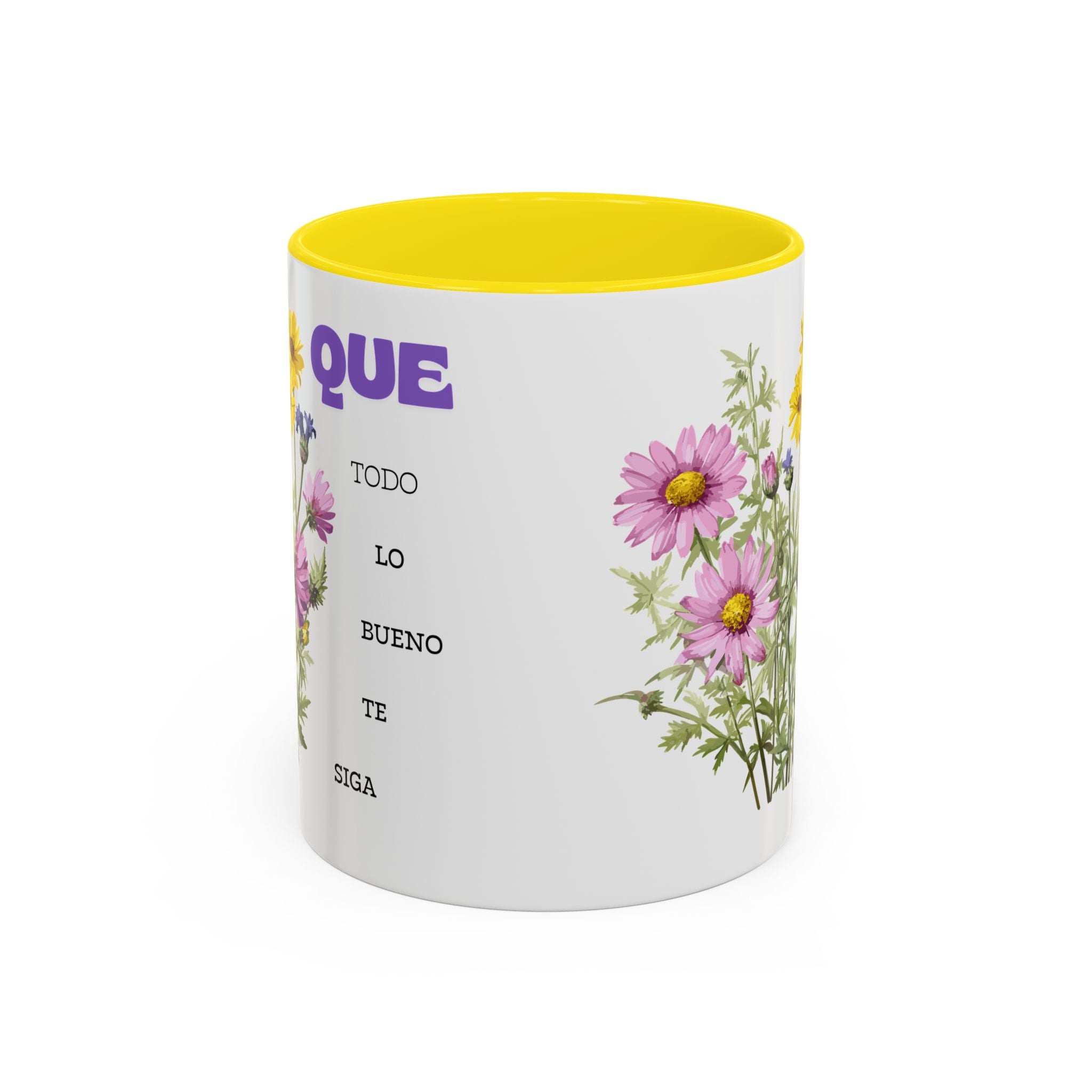 Inspirational Spanish Floral Coffee Mug — "Que todo lo bueno te siga" Accent Mug (11/15oz)