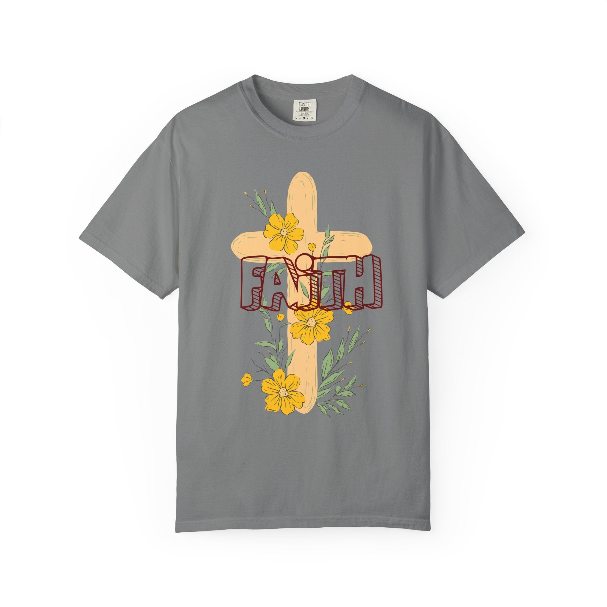 Faith Cross Floral T-Shirt — Christian Inspirational Tee with Yellow Flowers